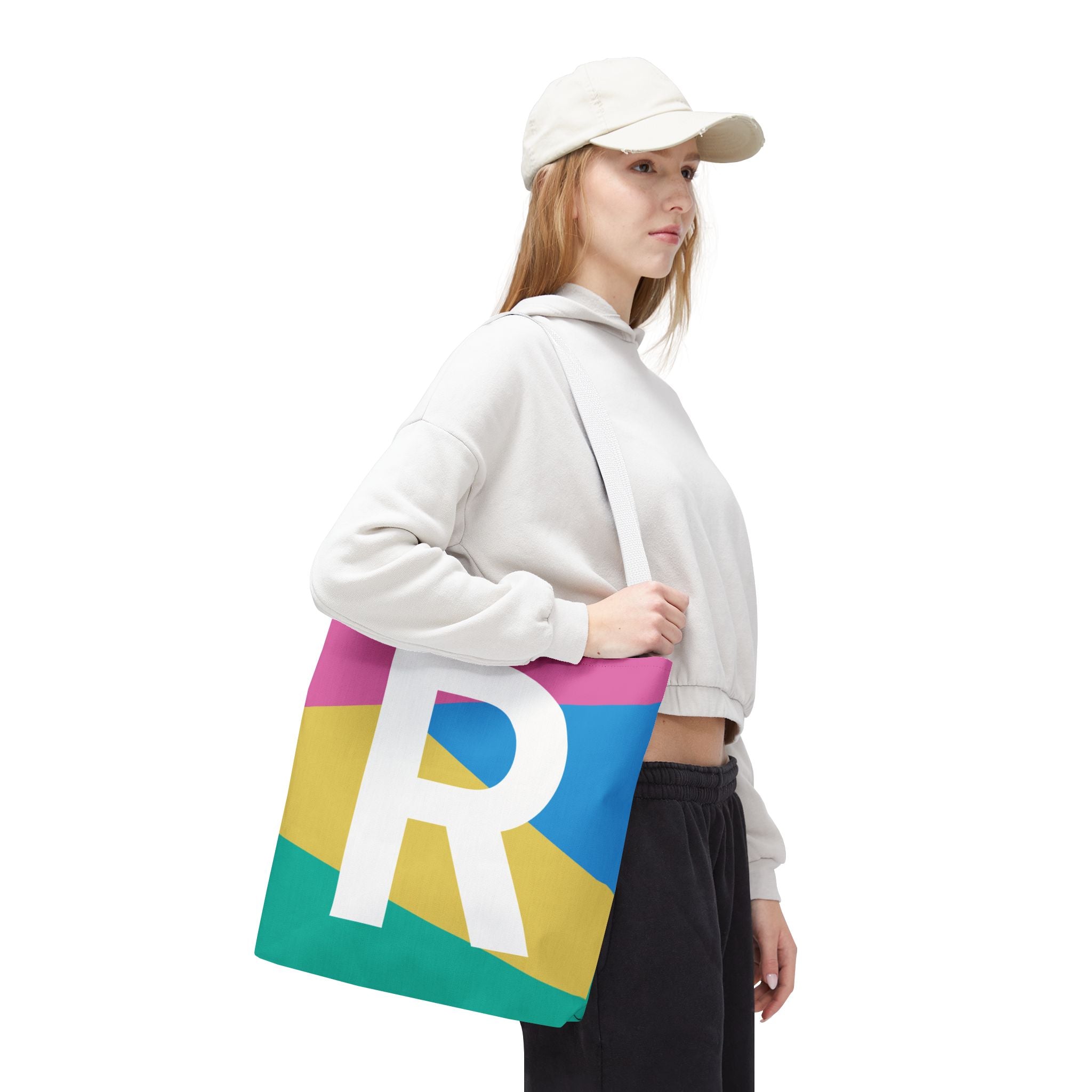 Monogram 'R' Colorblock Tote Bag — Personalized Initial R Shoulder Tote