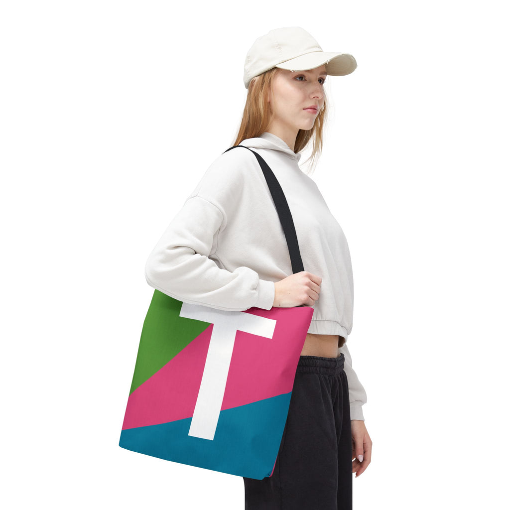 Monogram 'T' Colorblock Tote Bag — Personalized Initial T Shoulder Tote