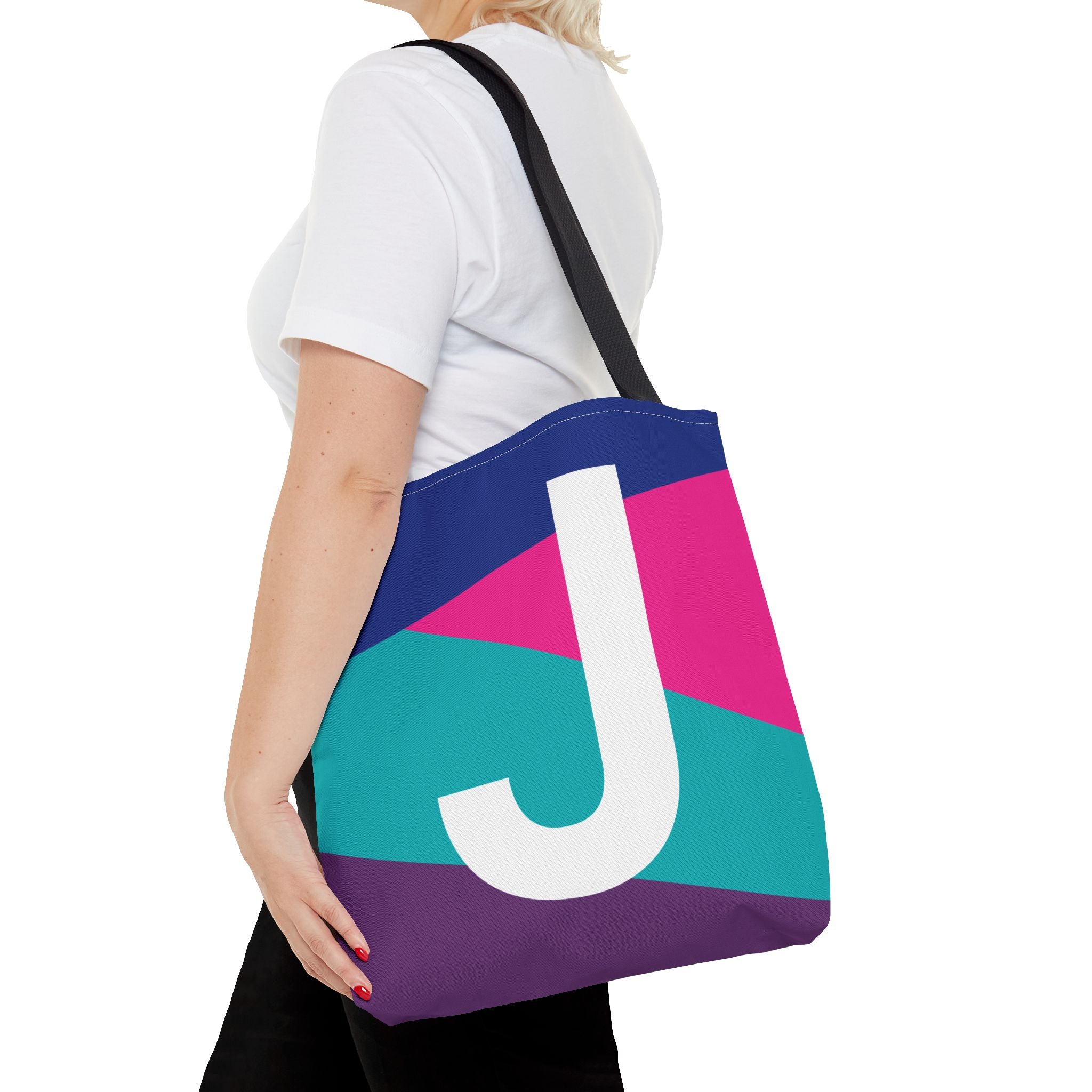 Monogram 'J' Colorblock Tote Bag — Personalized Initial J Shoulder Tote