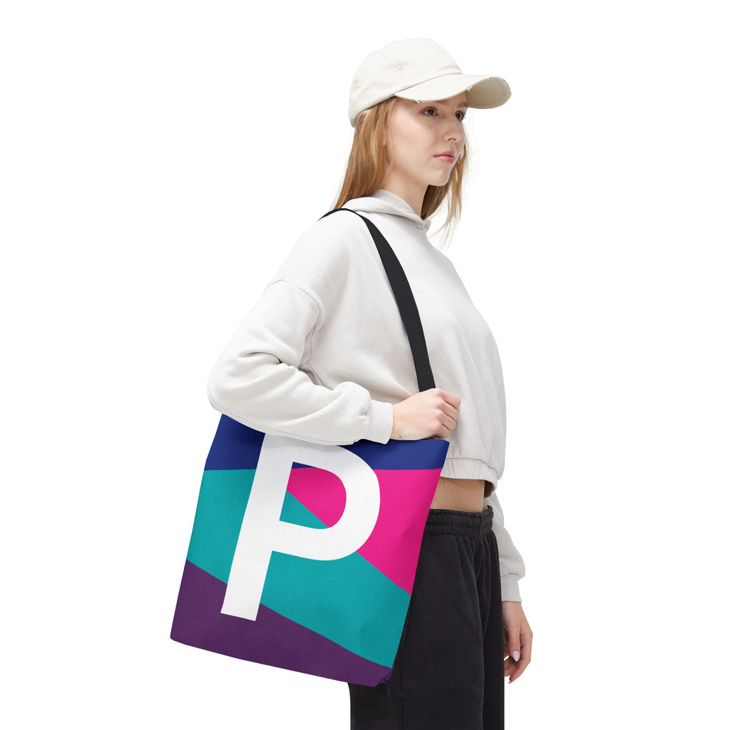 Monogram 'P' Colorblock Tote Bag — Personalized Initial P Shoulder Tote