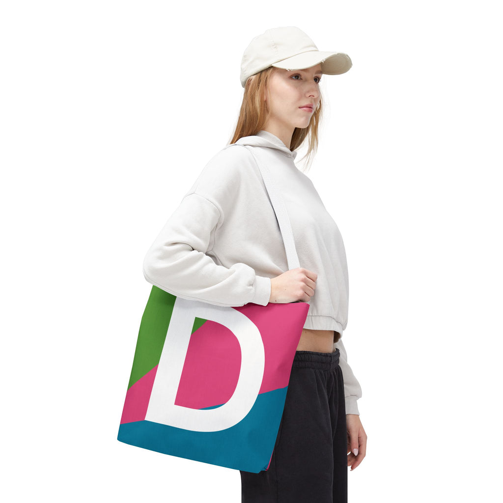 Monogram 'D' Colorblock Tote Bag — Personalized Initial D Shoulder Tote