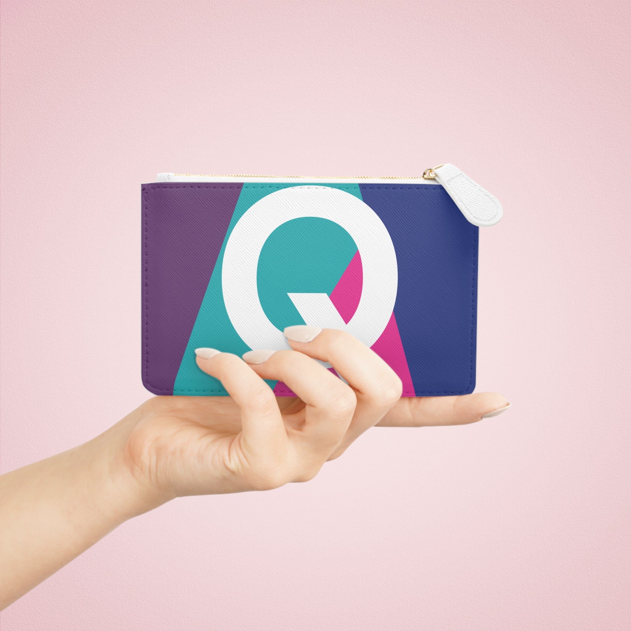 Initial Q Mini Clutch — Colorblock Monogram Wristlet Wallet