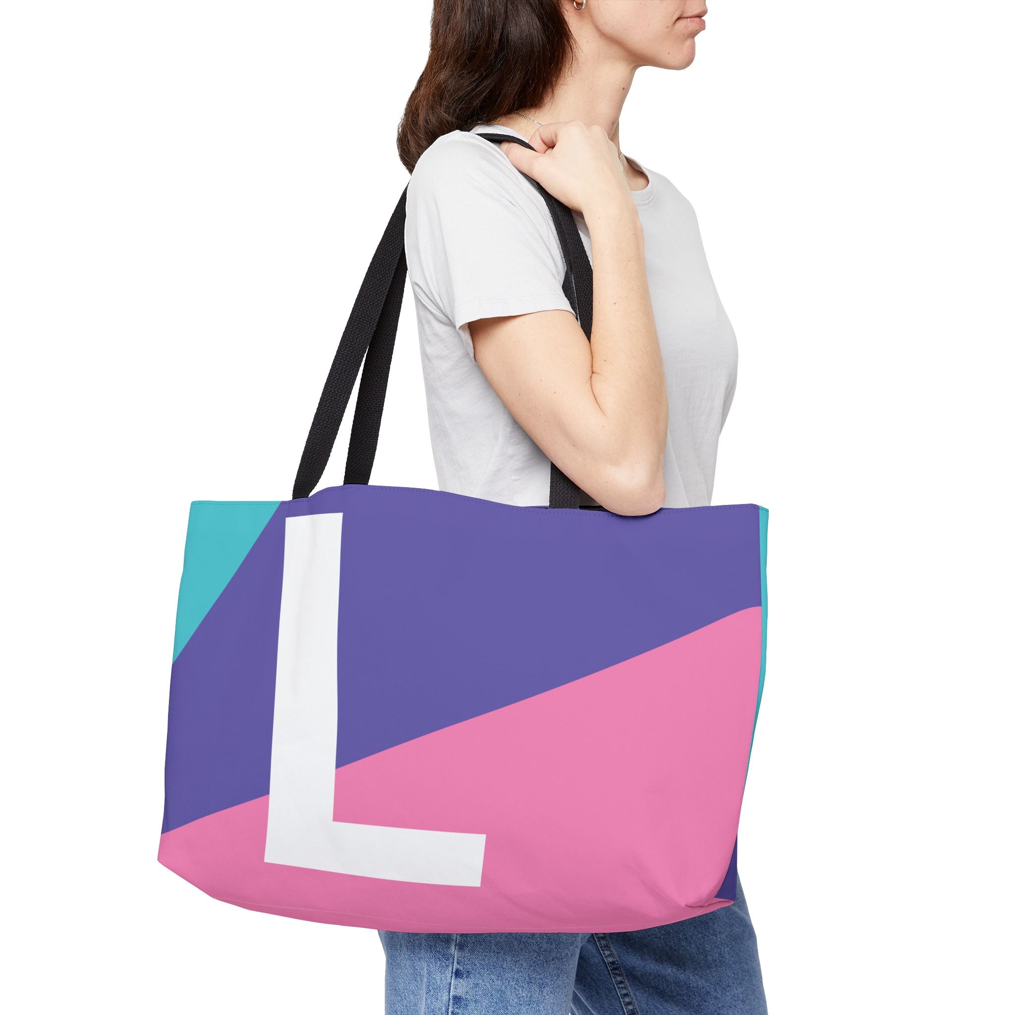 Personalized 'L' Colorblock Tote Bag — Monogram Weekender Tote