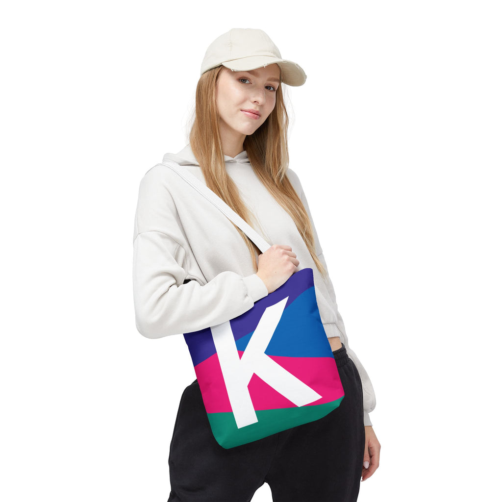 Monogram 'K' Colorblock Tote Bag — Personalized Initial K Shoulder Tote