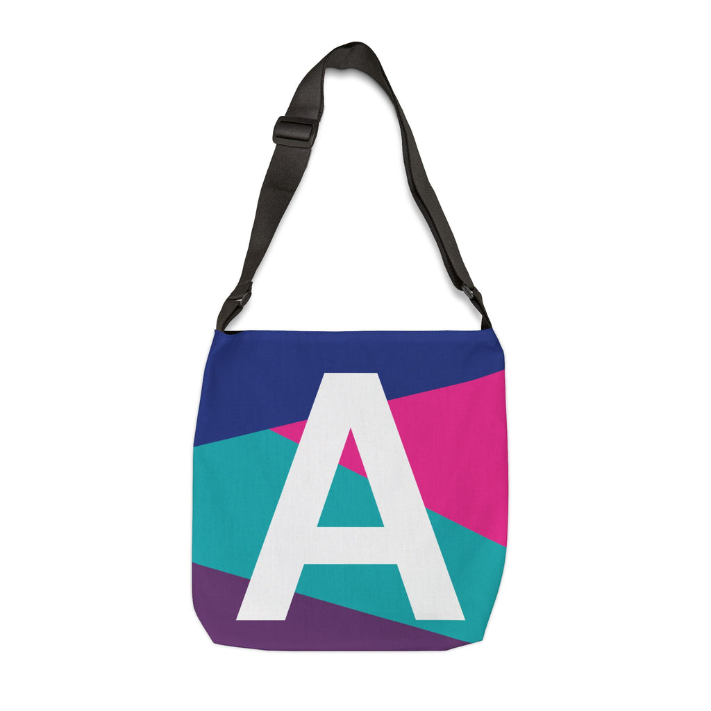 Initial Letter 'A' Colorblock Adjustable Tote Bag — Monogram Alphabet Shoulder Bag