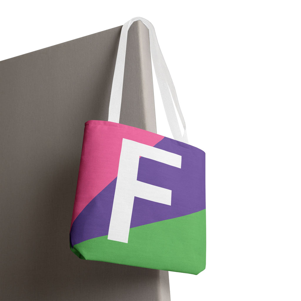 Monogram 'F' Colorblock Tote Bag — Personalized Initial F Shoulder Tote