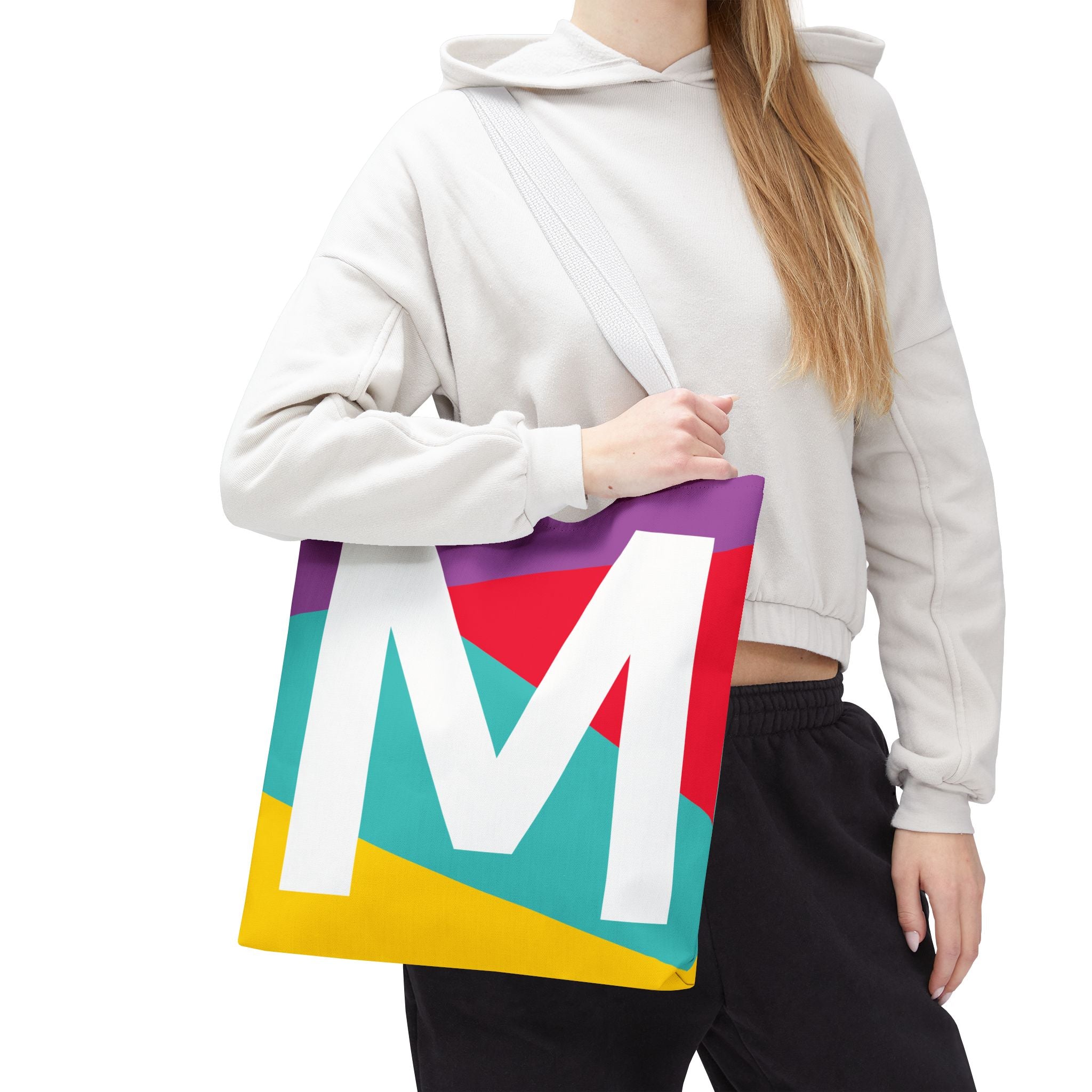 Monogram 'M' Colorblock Tote Bag — Personalized Initial M Shoulder Tote