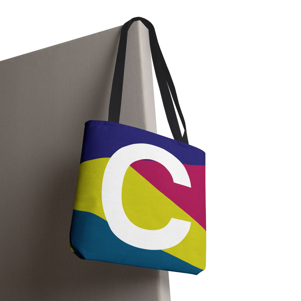 Monogram 'C' Colorblock Tote Bag — Personalized Initial C Shoulder Tote