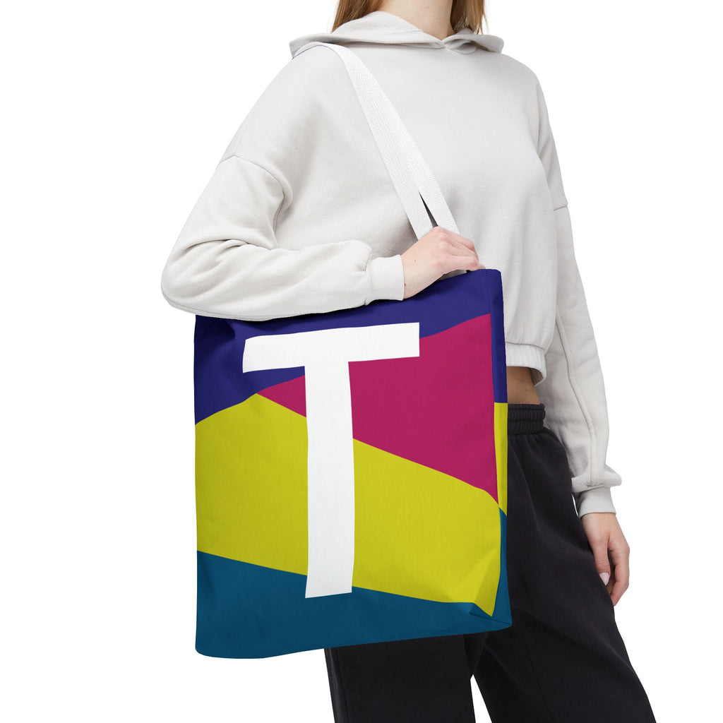 Monogram 'T' Colorblock Tote Bag — Personalized Initial T Shoulder Tote