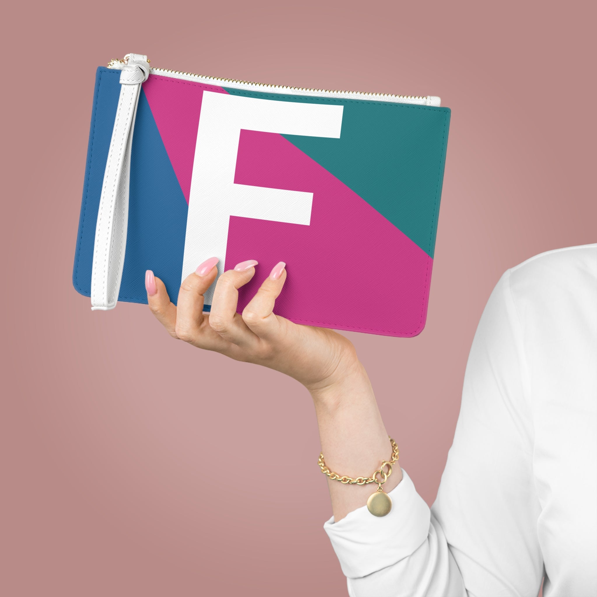 Monogram 'F' Colorblock Clutch Bag — Bold Geometric Wristlet for Everyday & Gifts