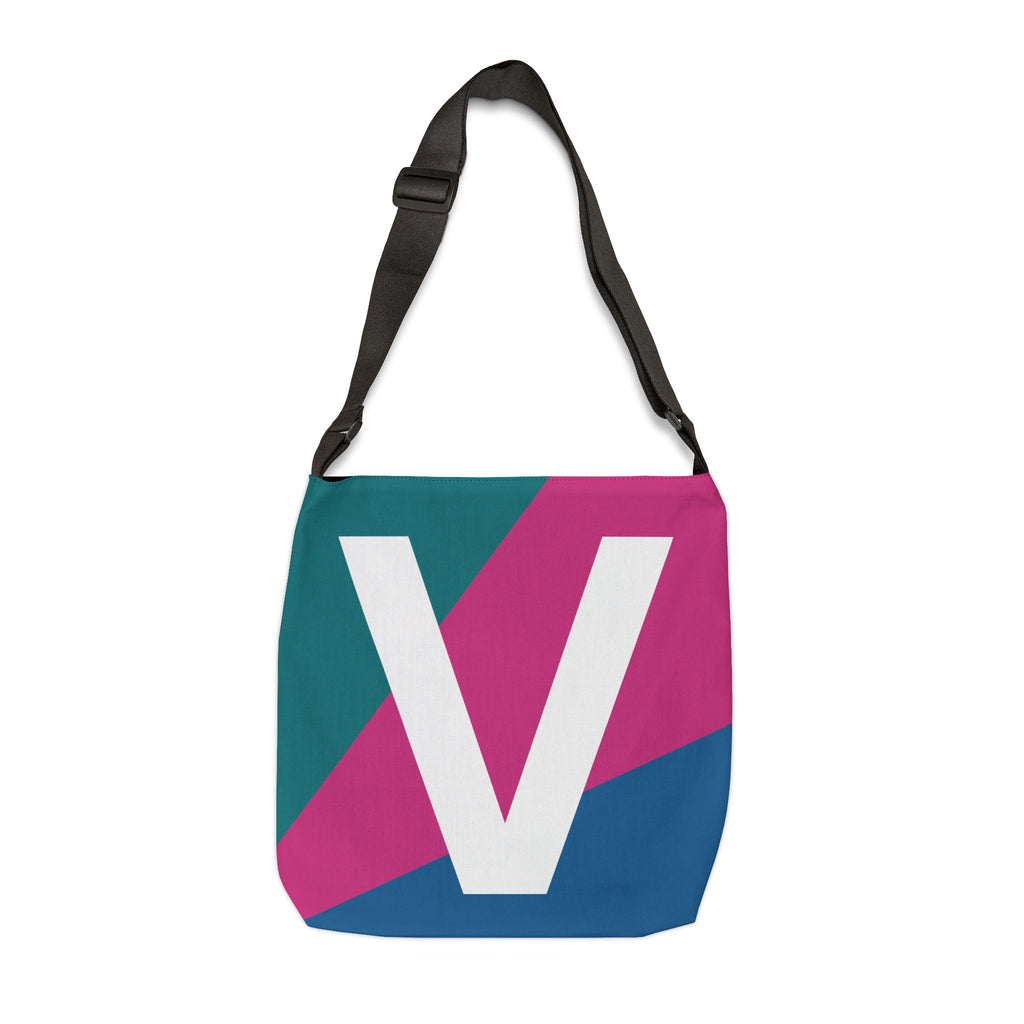 Initial Letter 'V' Colorblock Adjustable Tote Bag — Monogram Alphabet Shoulder Bag