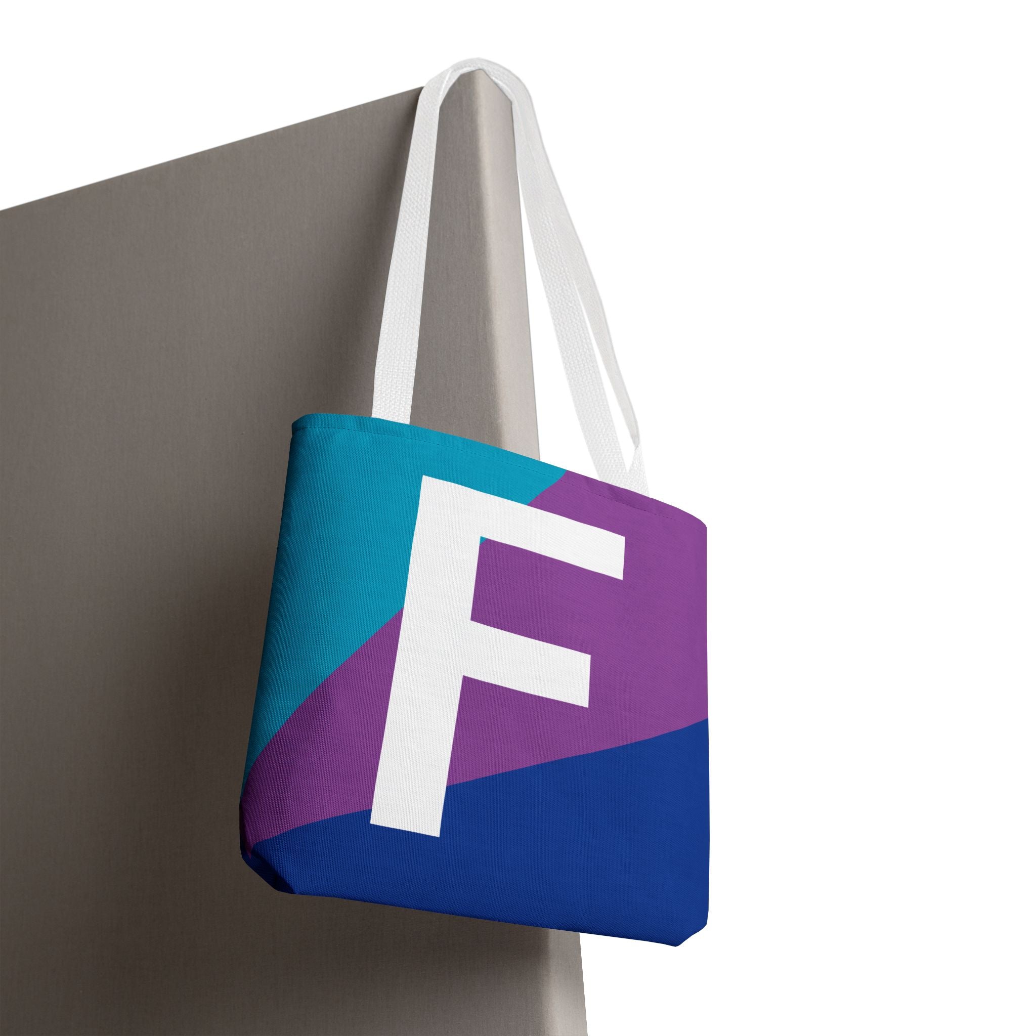 Monogram 'F' Colorblock Tote Bag — Personalized Initial F Shoulder Tote