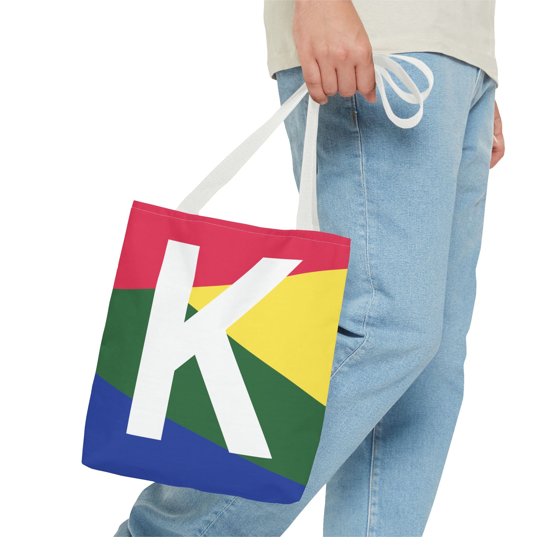 Monogram 'K' Colorblock Tote Bag — Personalized Initial K Shoulder Tote