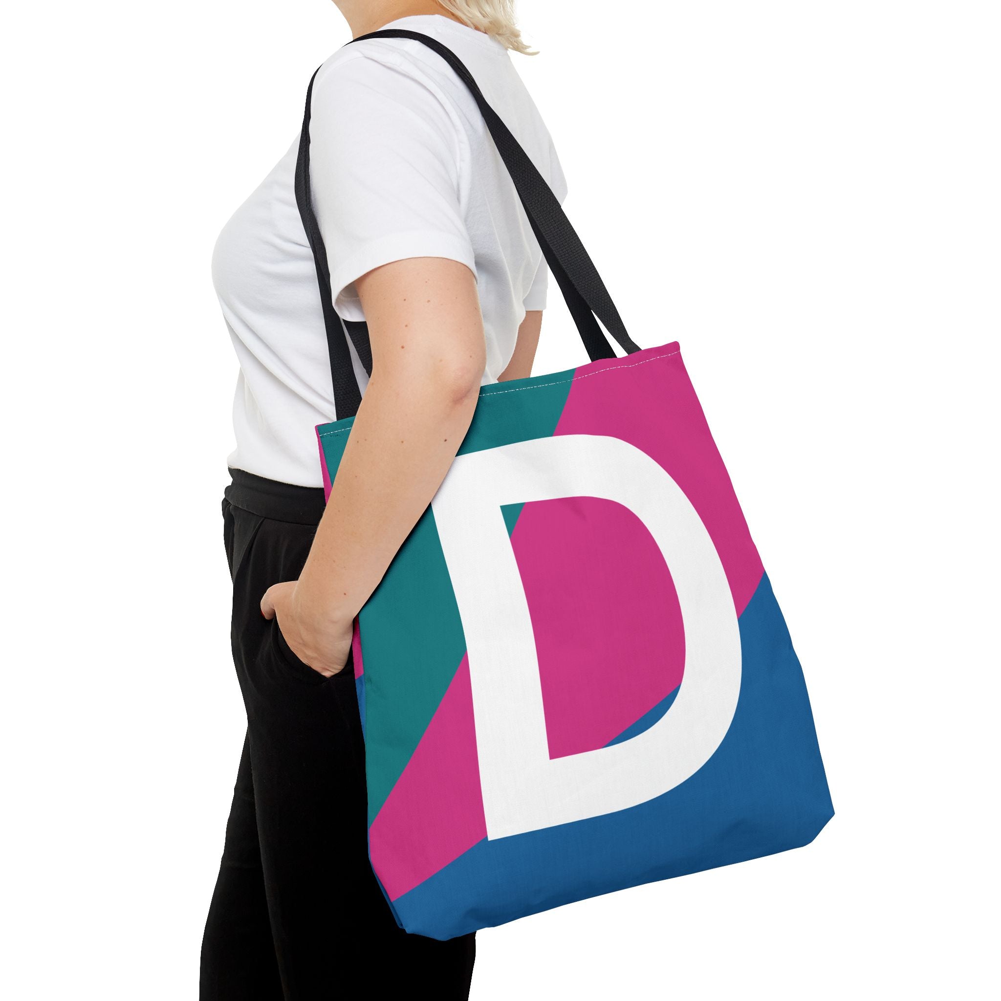 Monogram 'D' Colorblock Tote Bag — Personalized Initial D Shoulder Tote