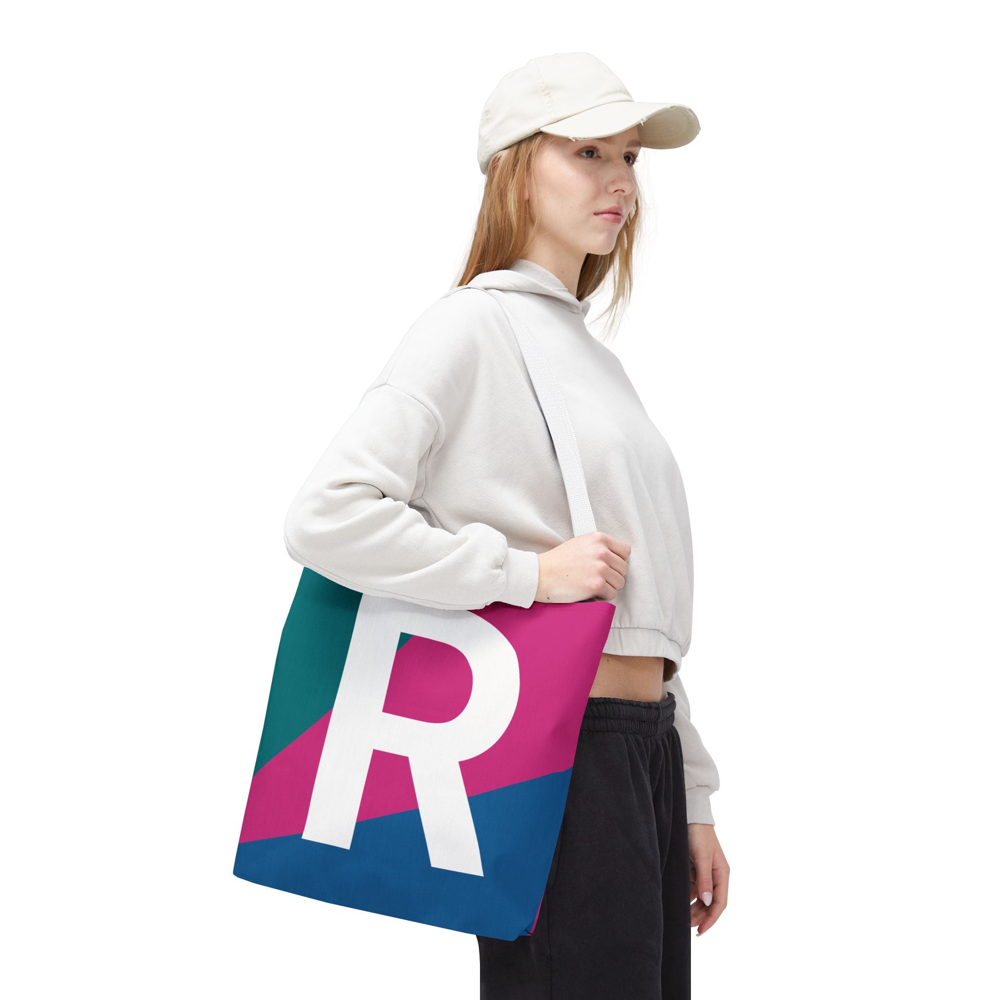 Monogram 'R' Colorblock Tote Bag — Personalized Initial R Shoulder Tote