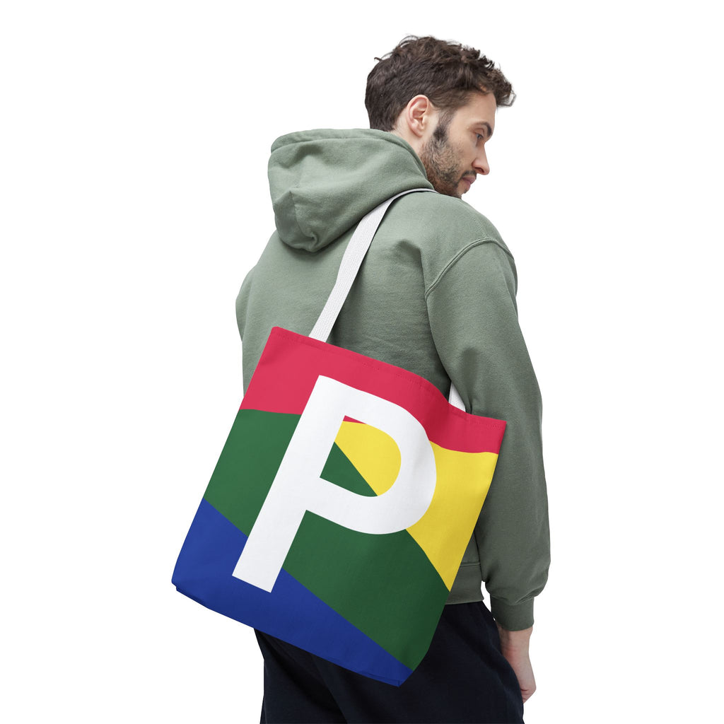 Monogram 'P' Colorblock Tote Bag — Personalized Initial P Shoulder Tote