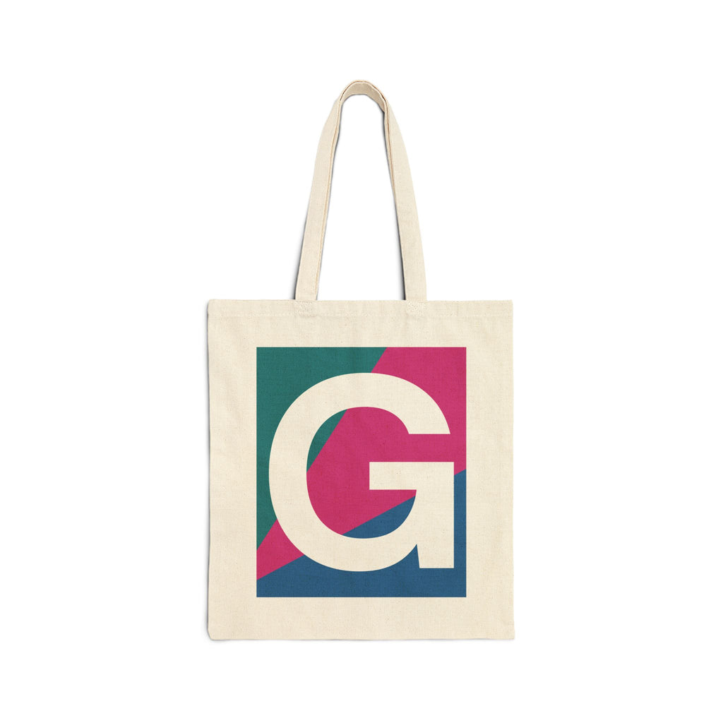 Initial G Colorblock Canvas Tote Bag — Monogram Letter G Reusable Grocery Tote