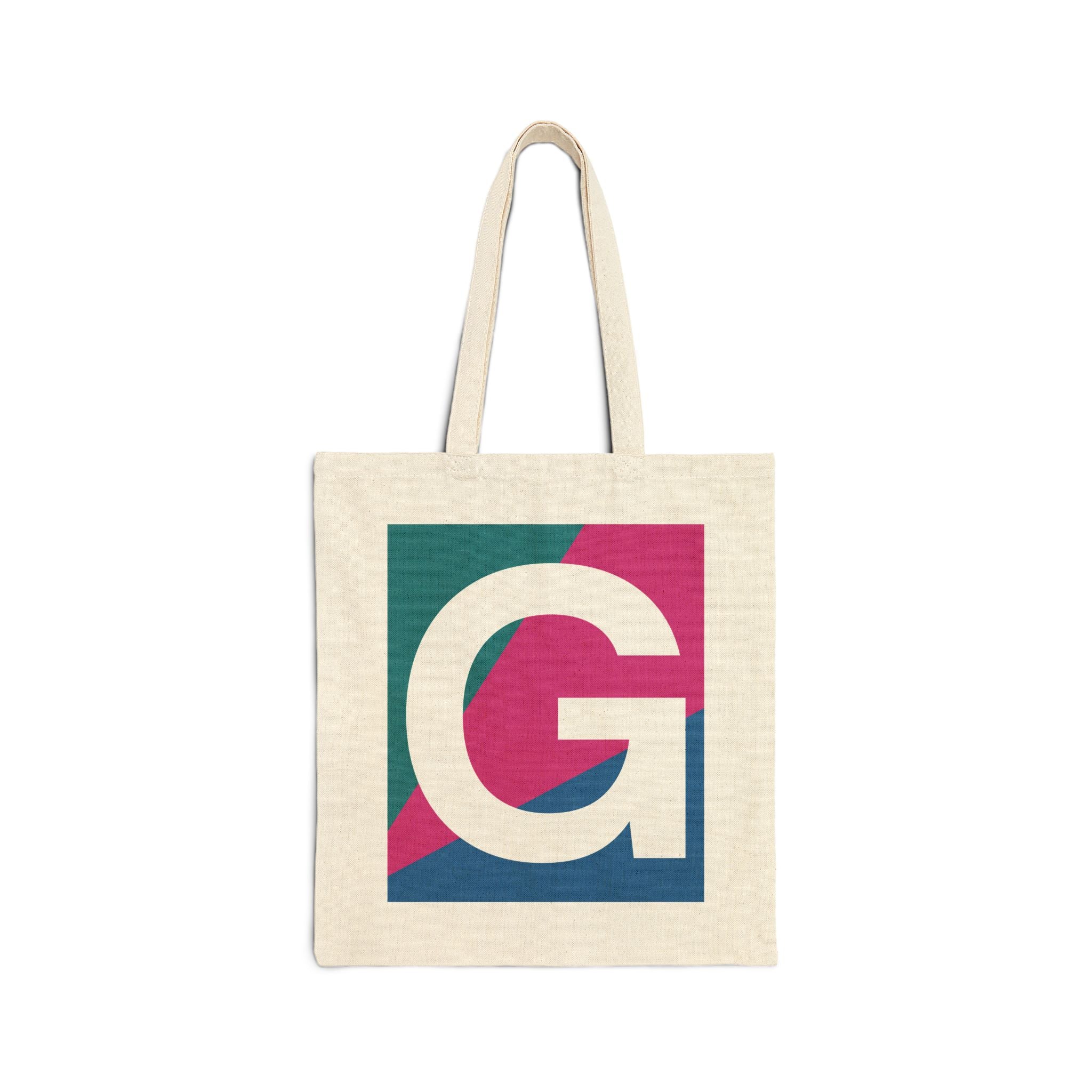 Initial G Colorblock Canvas Tote Bag — Monogram Letter G Reusable Grocery Tote
