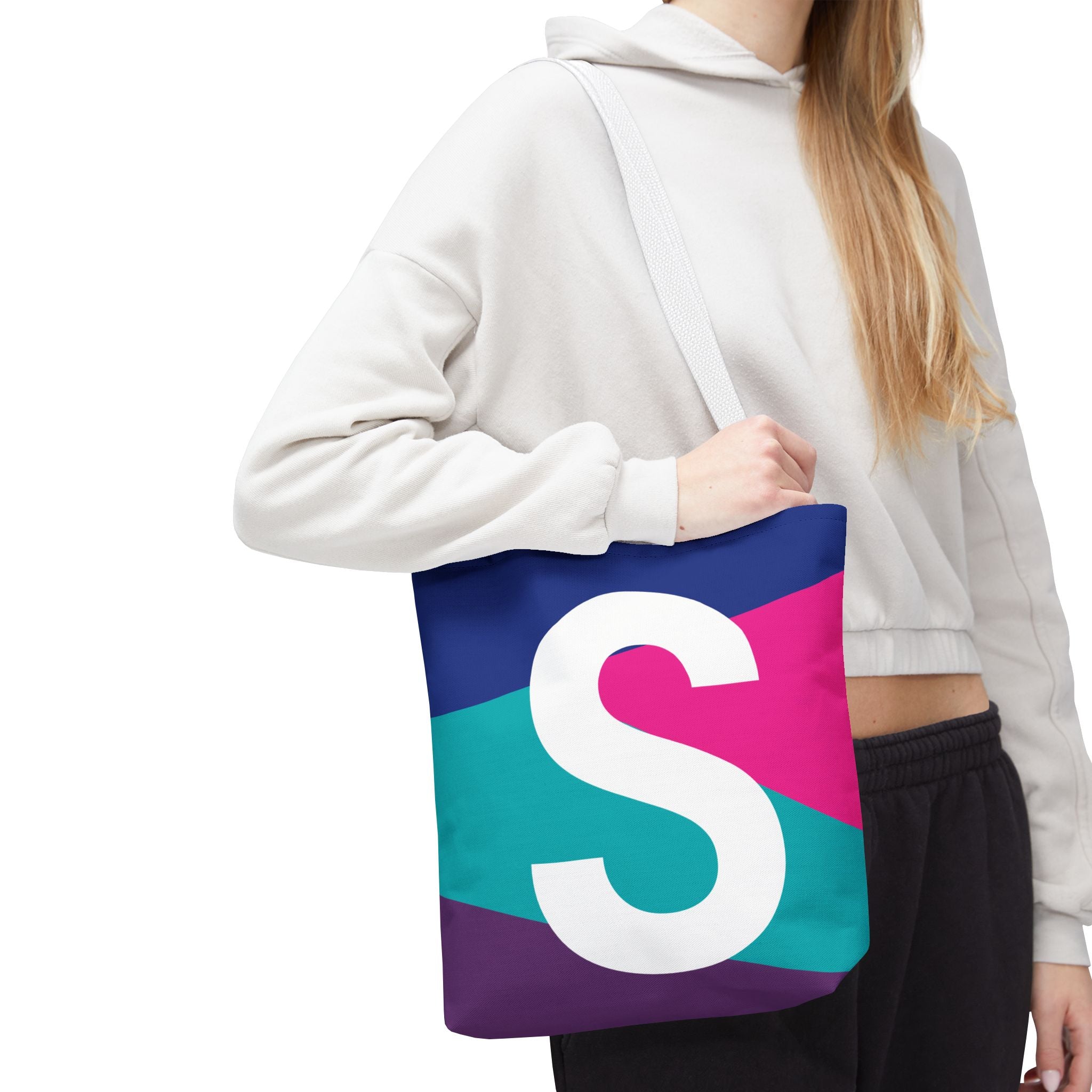 Monogram 'S' Colorblock Tote Bag — Personalized Initial S Shoulder Tote