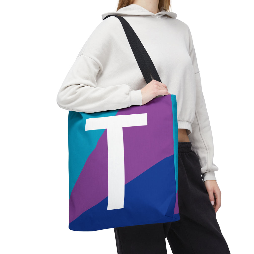 Monogram 'T' Colorblock Tote Bag — Personalized Initial T Shoulder Tote