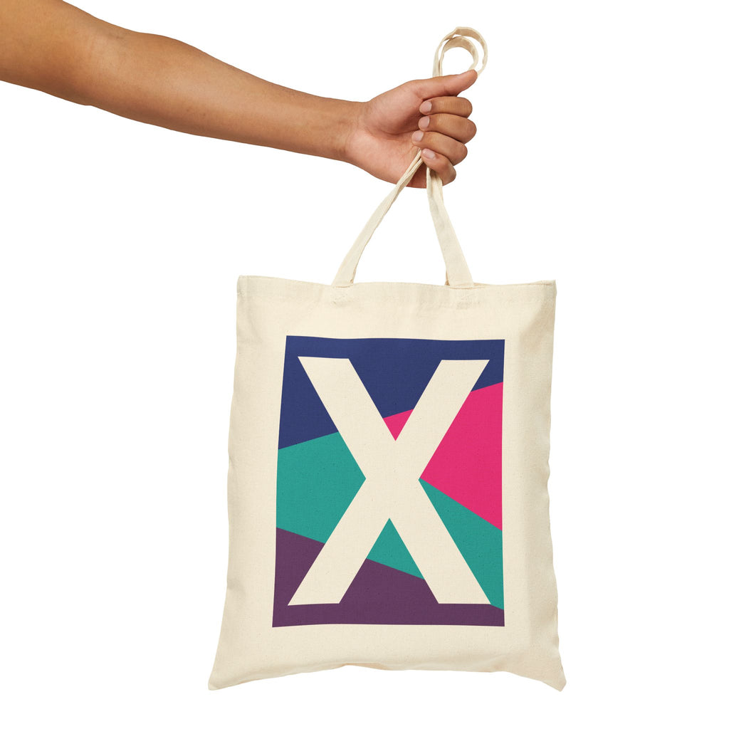 Initial X Colorblock Canvas Tote Bag — Monogram Letter X Reusable Grocery Tote