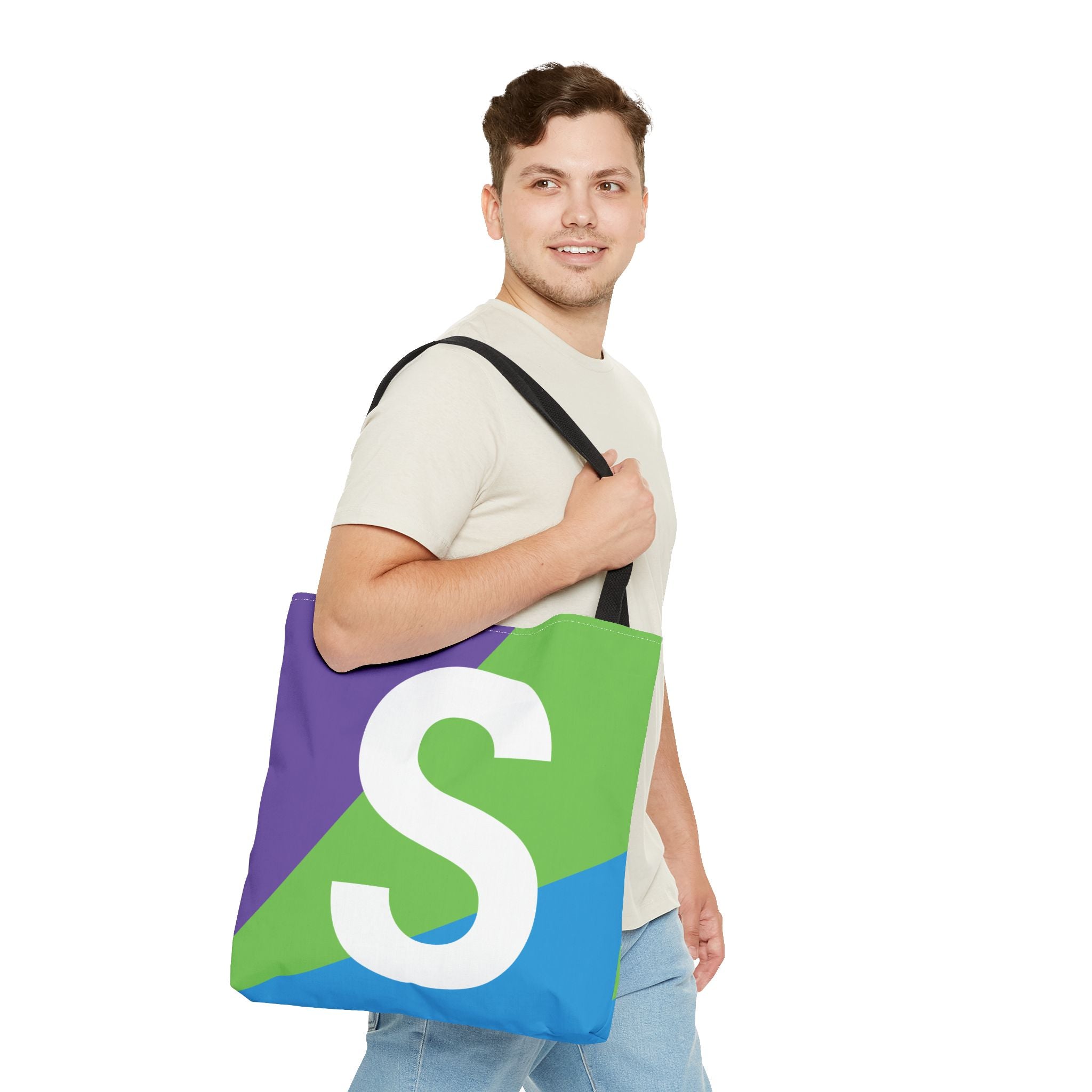 Monogram 'S' Colorblock Tote Bag — Personalized Initial S Shoulder Tote