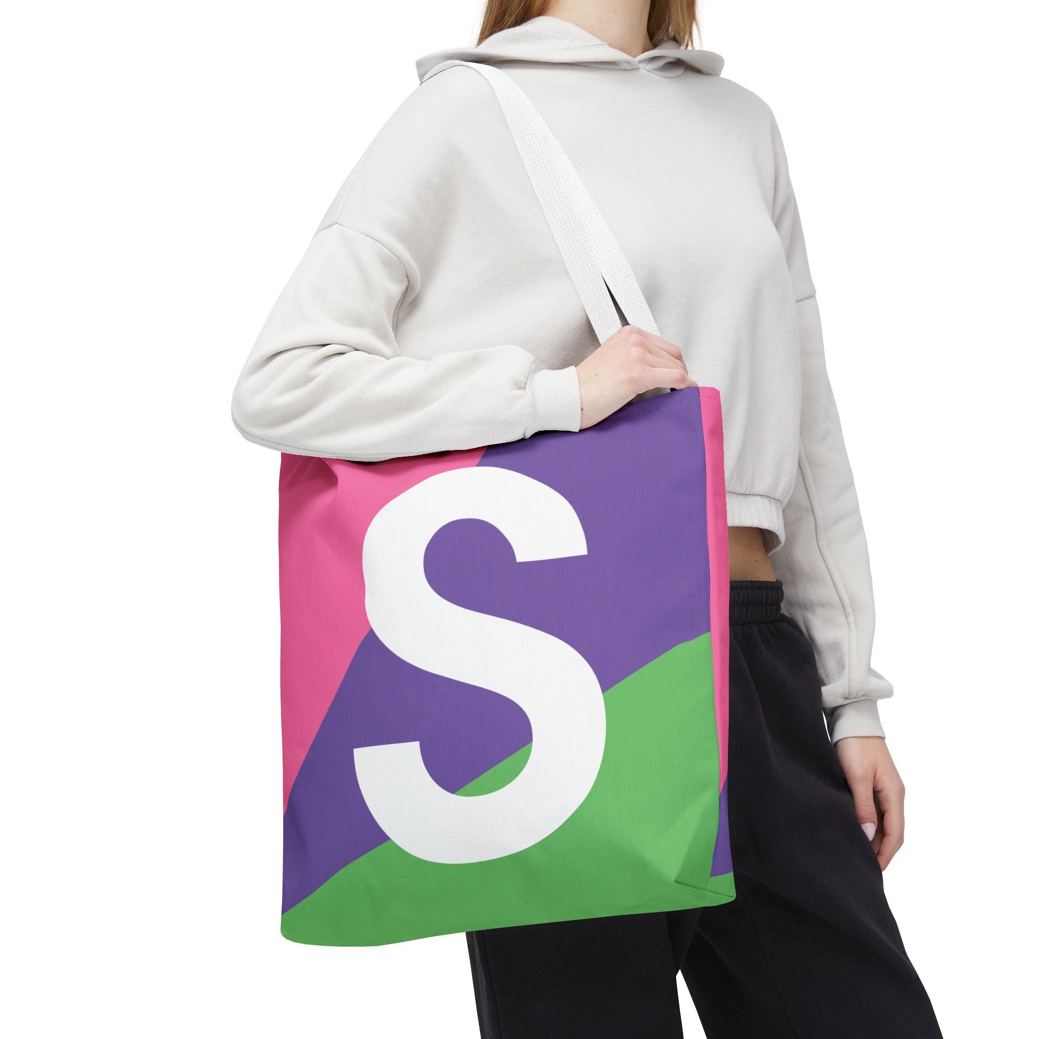 Monogram 'S' Colorblock Tote Bag — Personalized Initial S Shoulder Tote