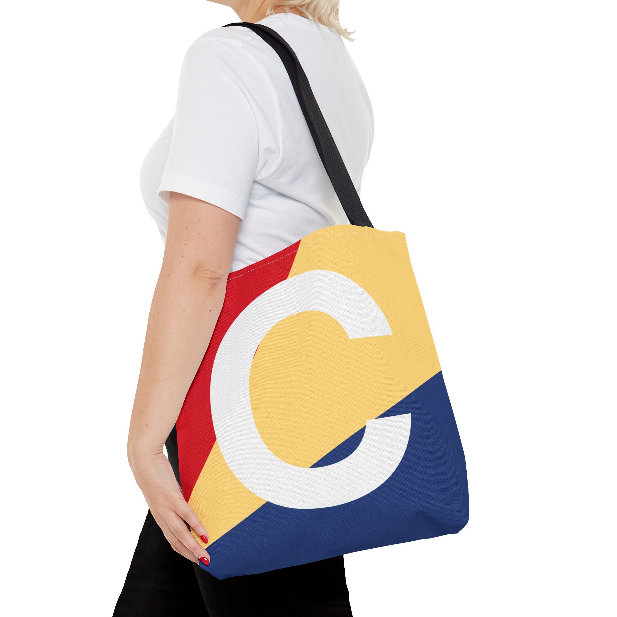 Monogram 'C' Colorblock Tote Bag — Personalized Initial C Shoulder Tote