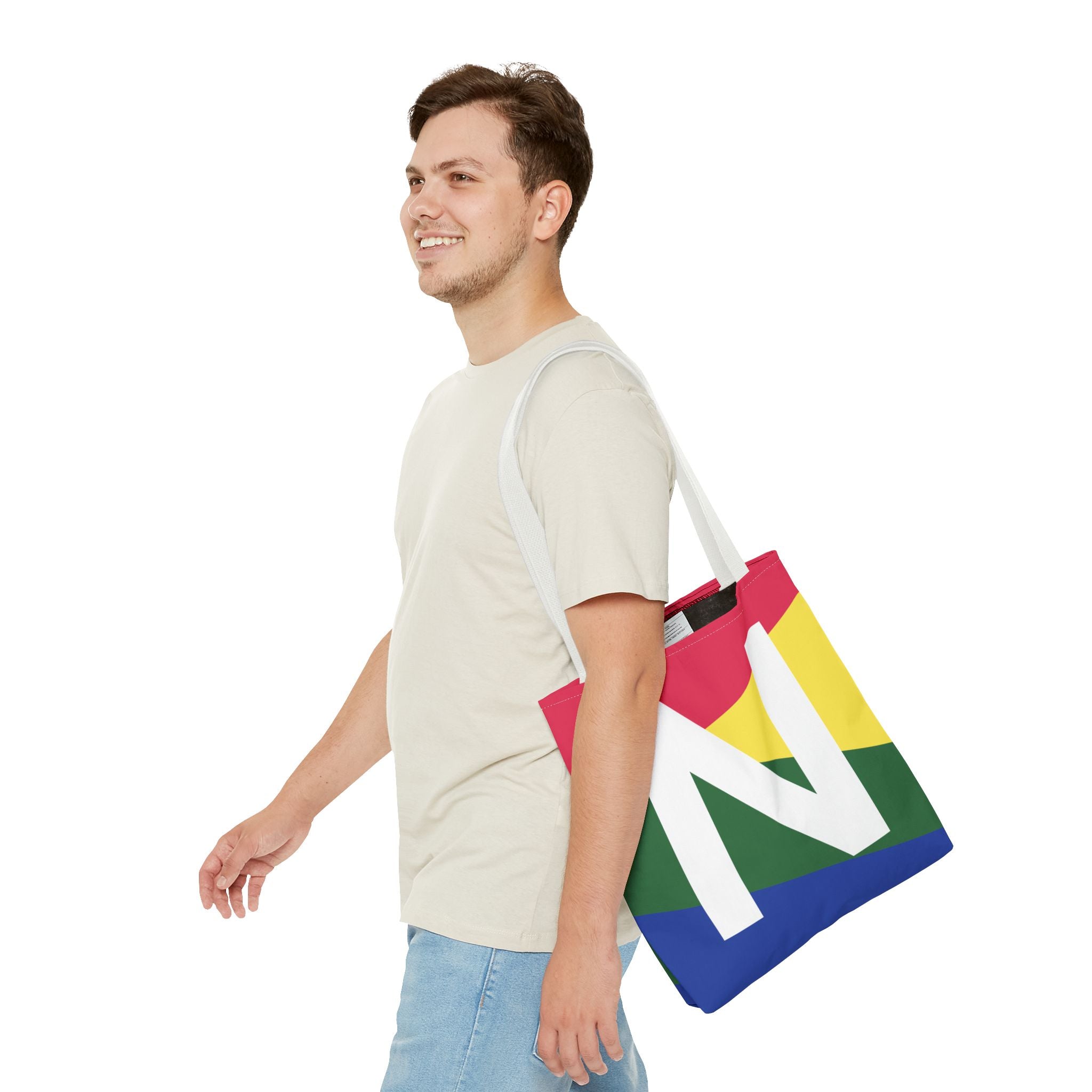 Monogram 'N' Colorblock Tote Bag — Personalized Initial N Shoulder Tote