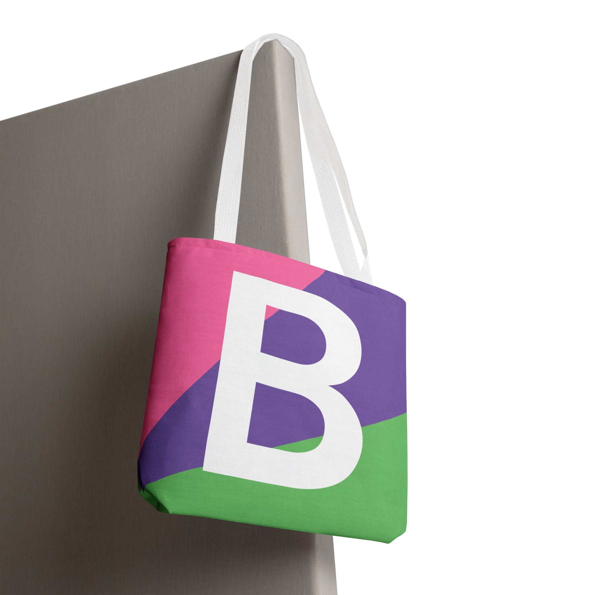 Monogram 'B' Colorblock Tote Bag — Personalized Initial B Shoulder Tote