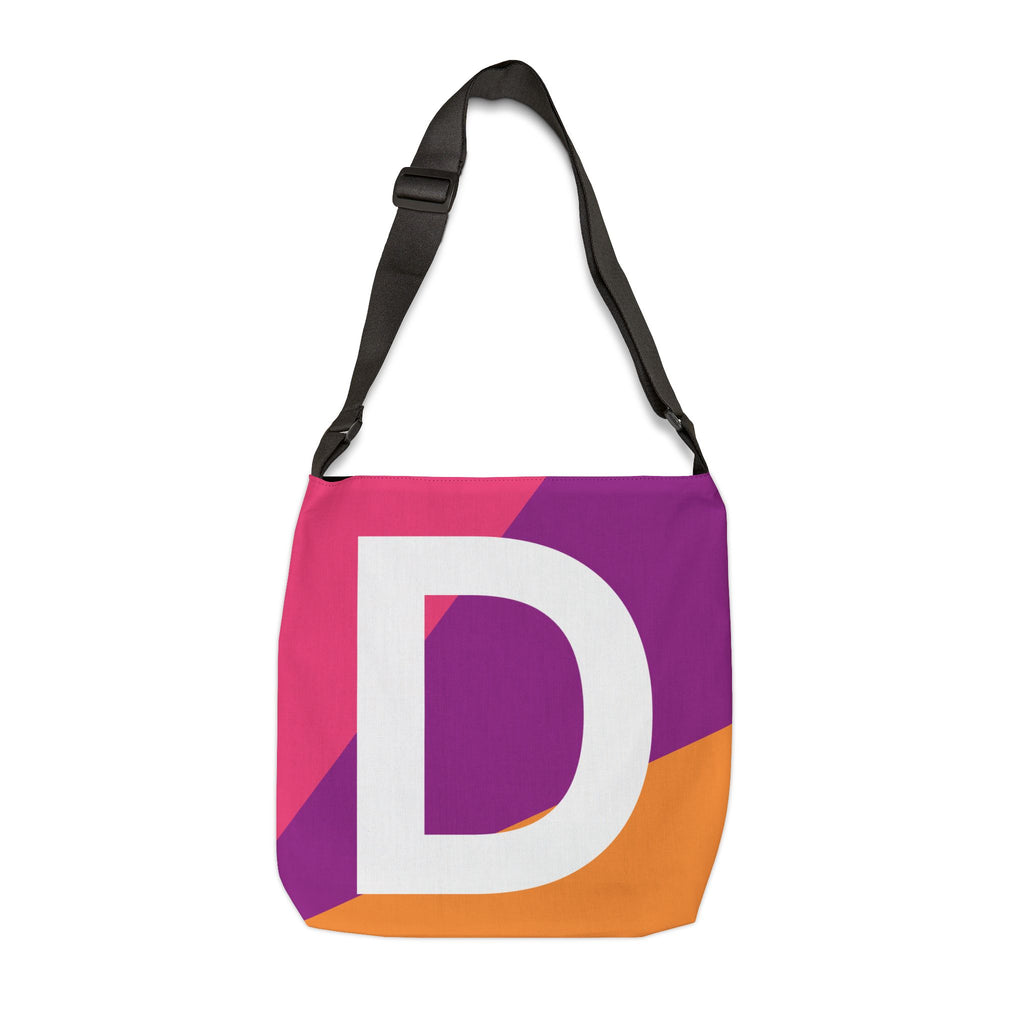 Initial Letter 'D' Colorblock Adjustable Tote Bag — Monogram Alphabet Shoulder Bag