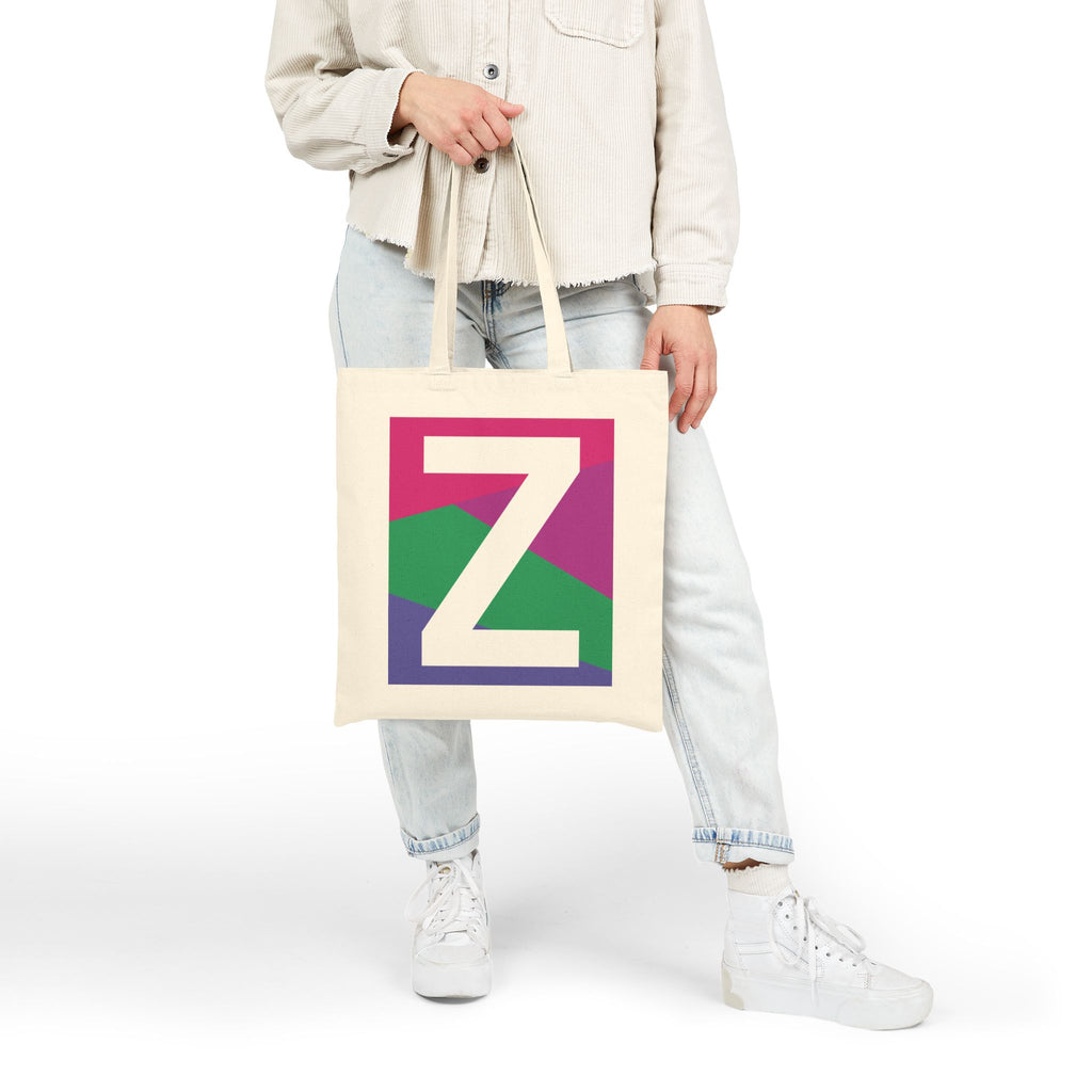 Initial Z Colorblock Canvas Tote Bag — Monogram Letter Z Reusable Grocery Tote