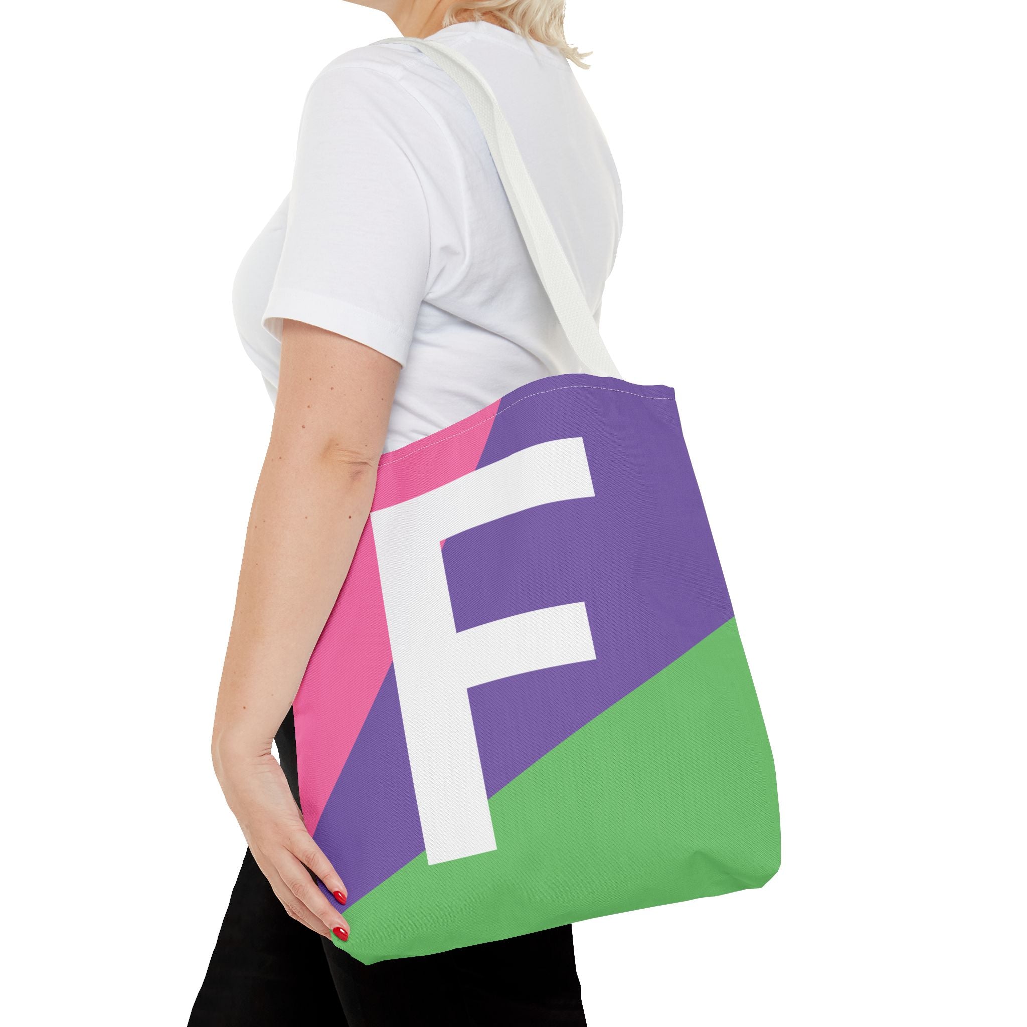 Monogram 'F' Colorblock Tote Bag — Personalized Initial F Shoulder Tote