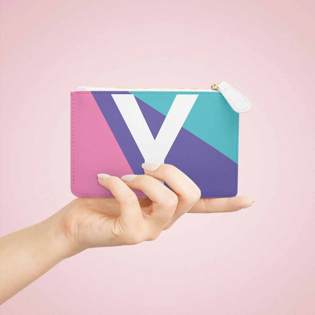 Initial Y Mini Clutch — Colorblock Monogram Wristlet Wallet