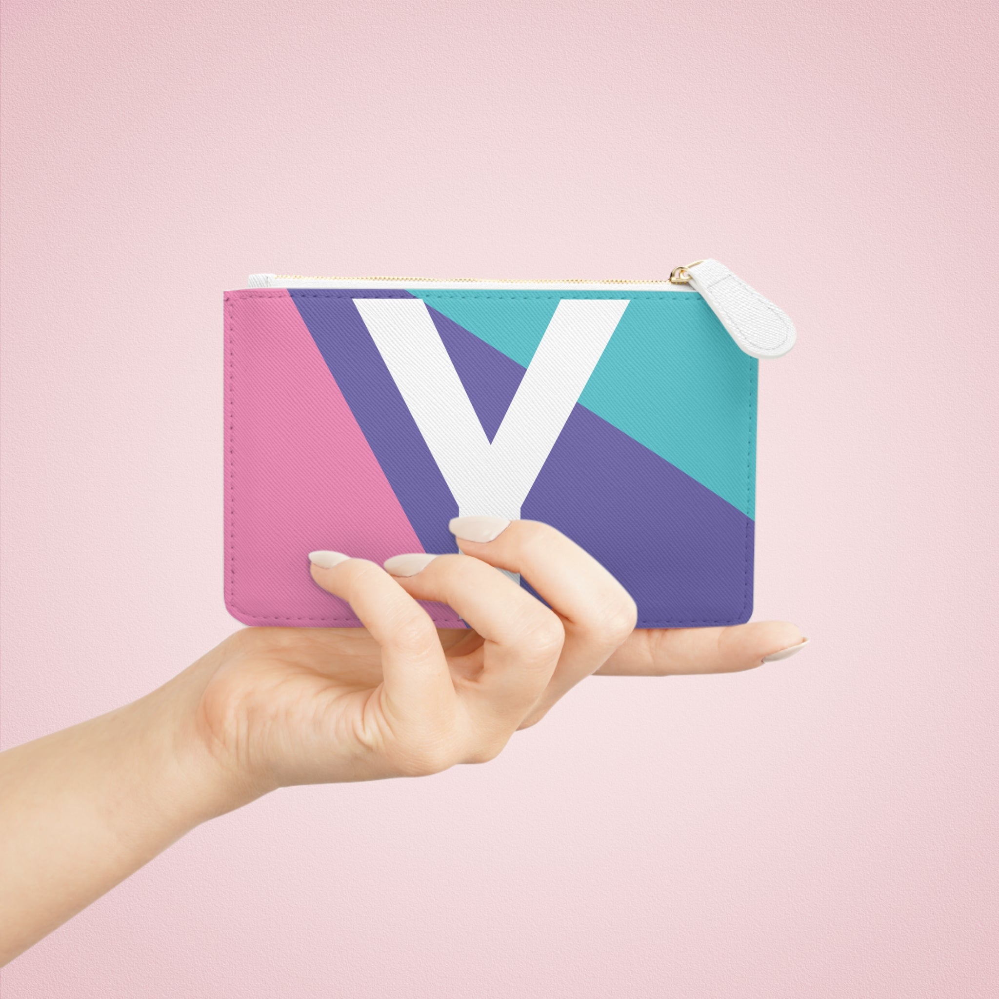Initial Y Mini Clutch — Colorblock Monogram Wristlet Wallet