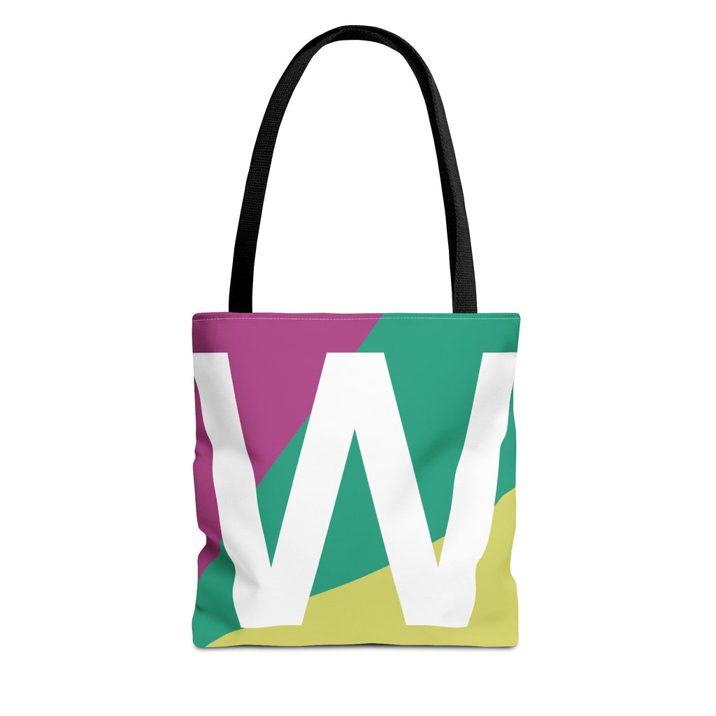 Monogram 'W' Colorblock Tote Bag — Personalized Initial W Shoulder Tote