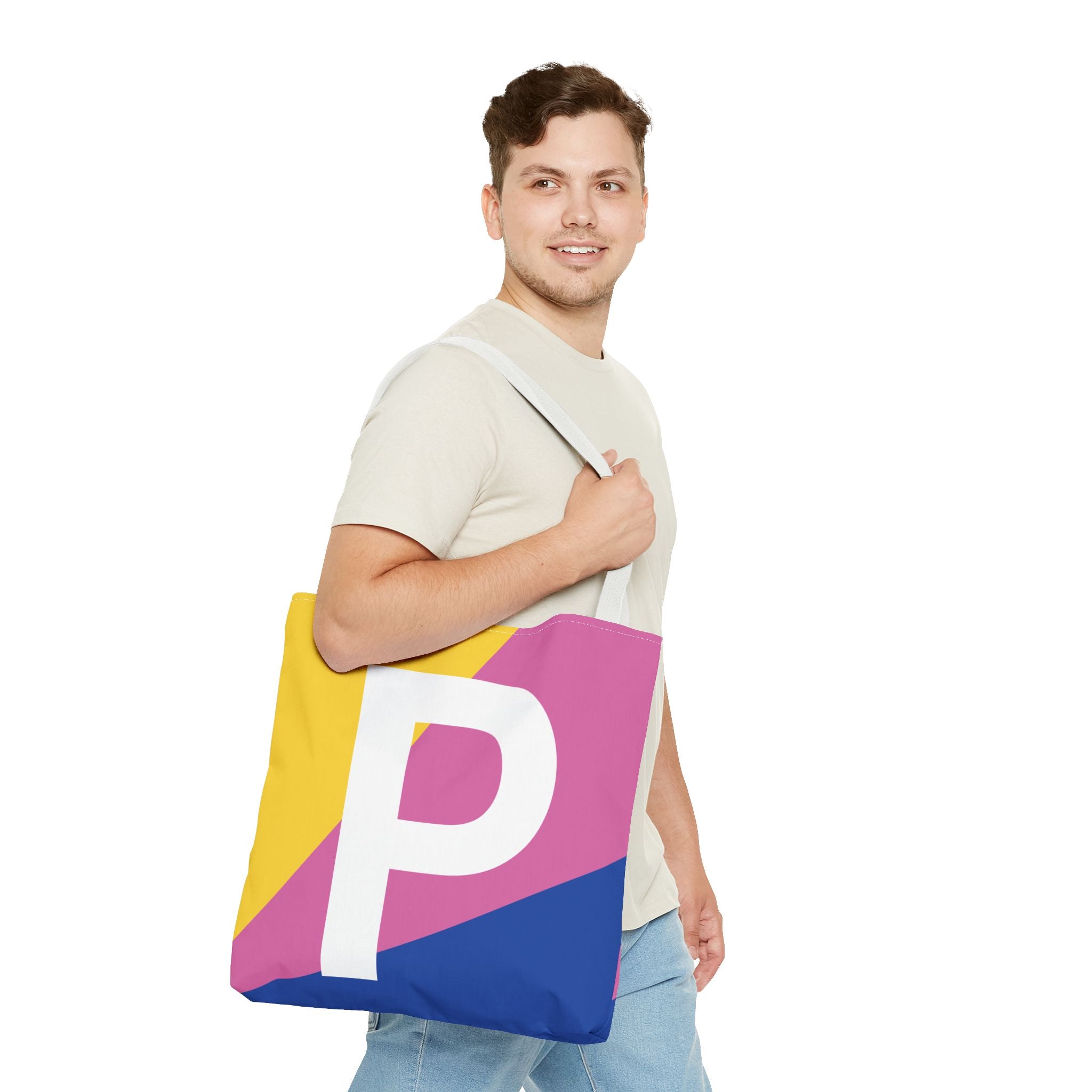 Monogram 'P' Colorblock Tote Bag — Personalized Initial P Shoulder Tote