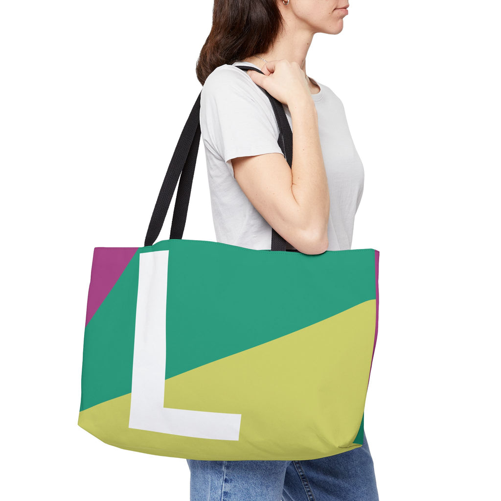 Personalized 'L' Colorblock Tote Bag — Monogram Weekender Tote