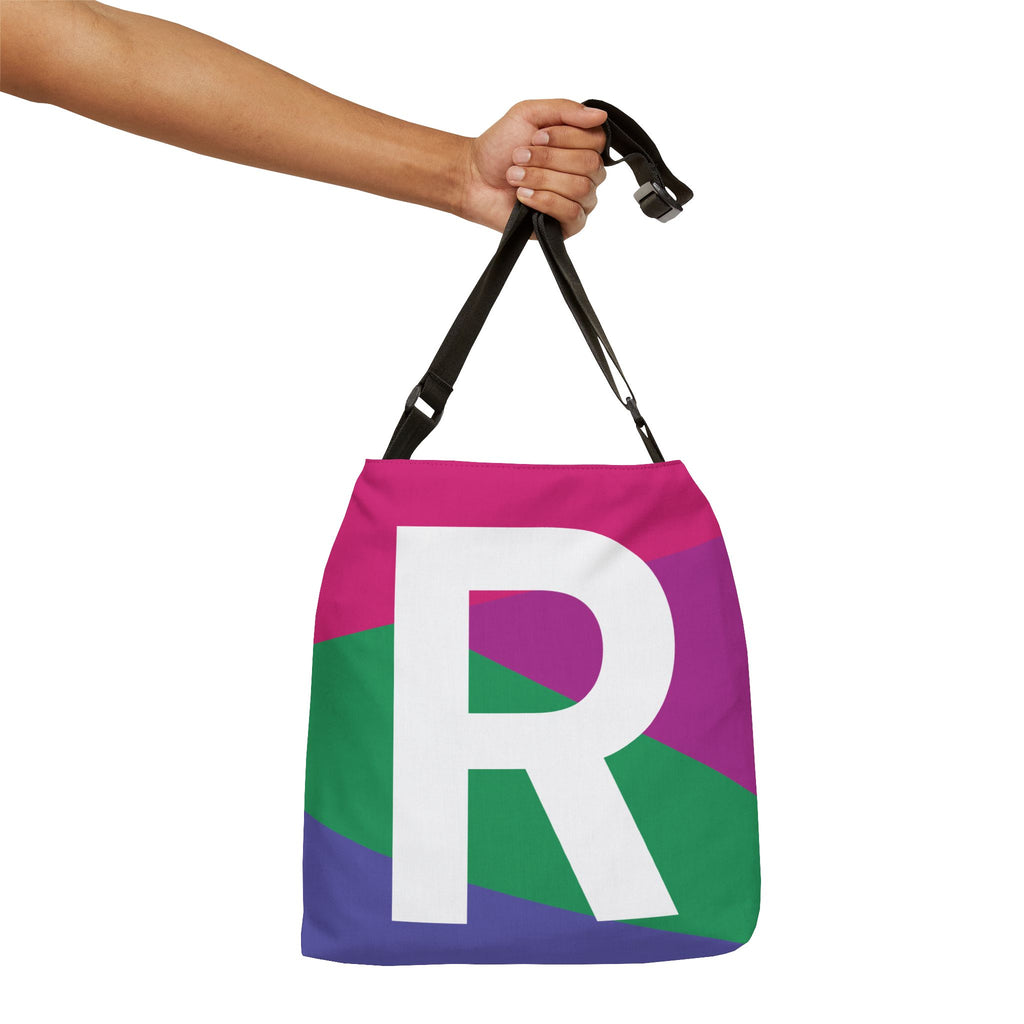 Initial Letter 'R' Colorblock Adjustable Tote Bag — Monogram Alphabet Shoulder Bag