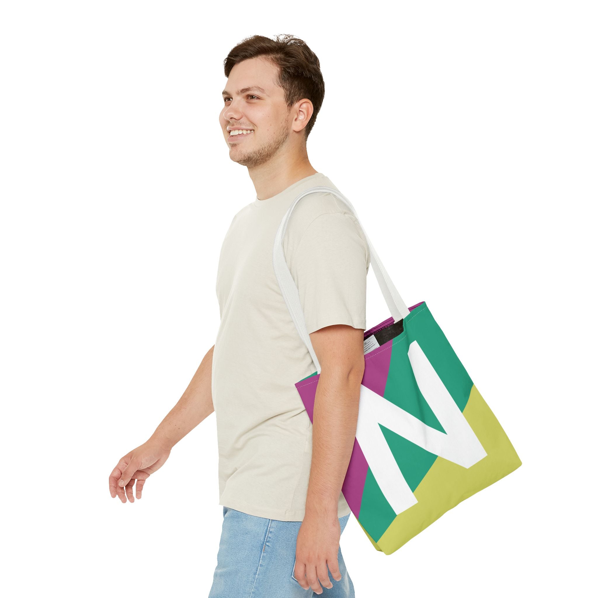 Monogram 'N' Colorblock Tote Bag — Personalized Initial N Shoulder Tote