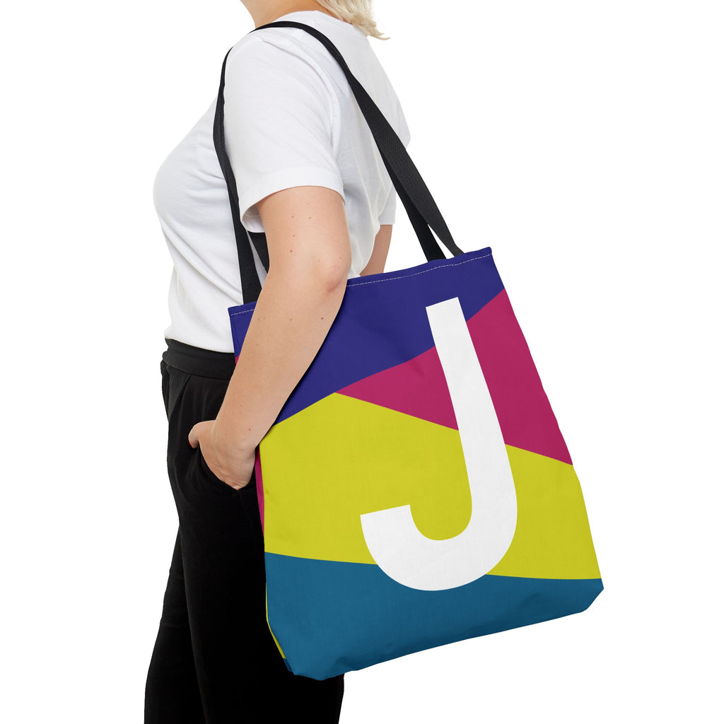 Monogram 'J' Colorblock Tote Bag — Personalized Initial J Shoulder Tote