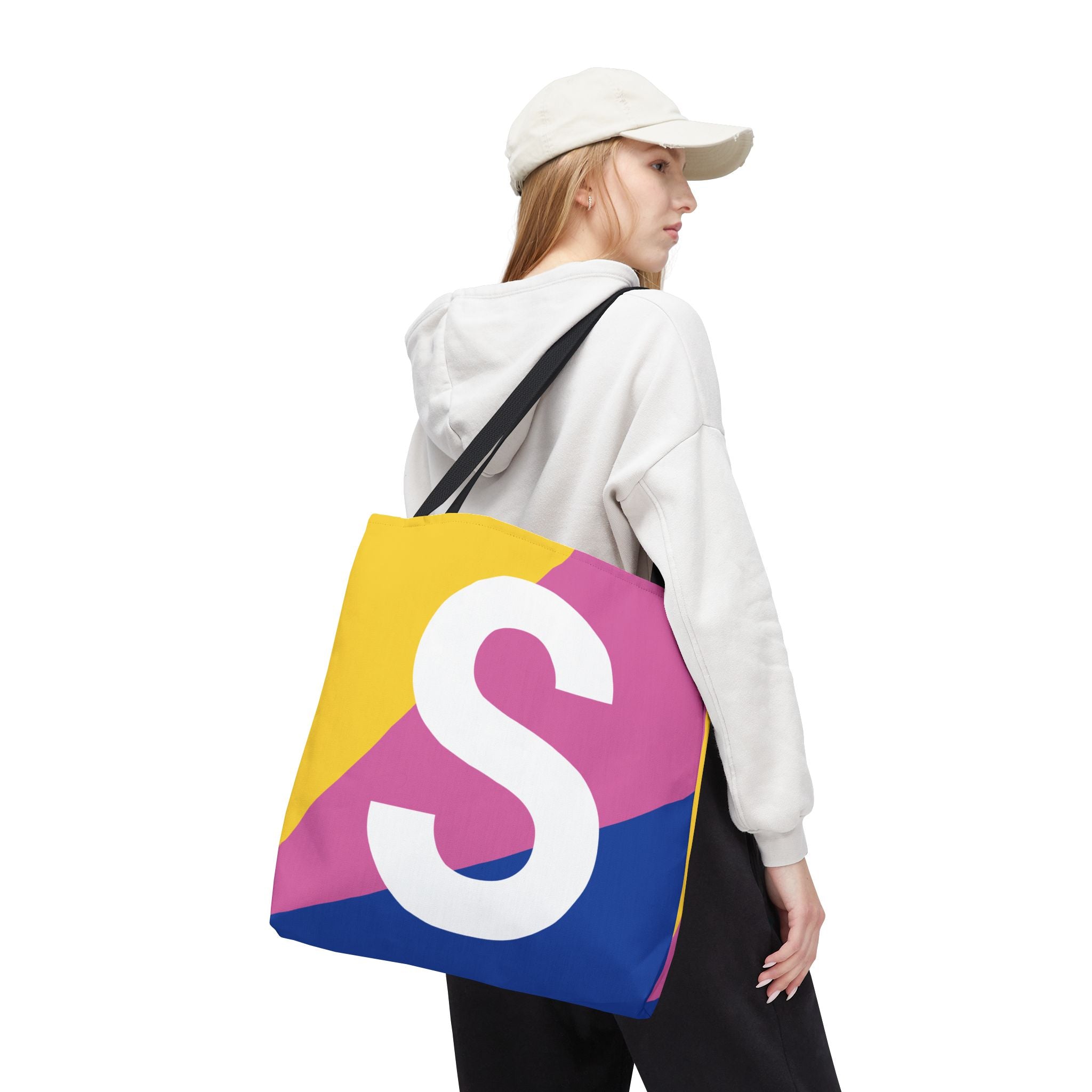 Monogram 'S' Colorblock Tote Bag — Personalized Initial S Shoulder Tote