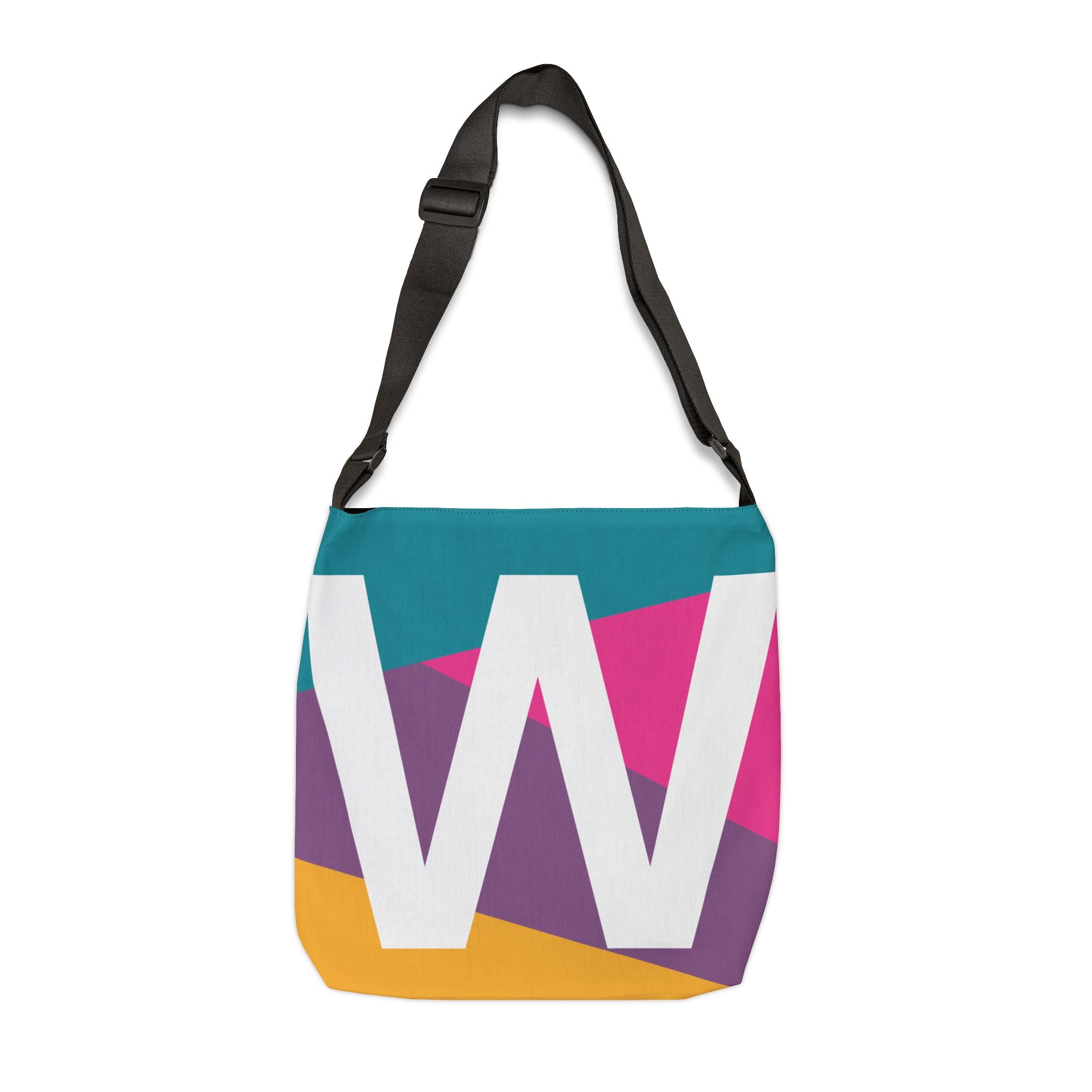 Initial Letter 'W' Colorblock Adjustable Tote Bag — Monogram Alphabet Shoulder Bag