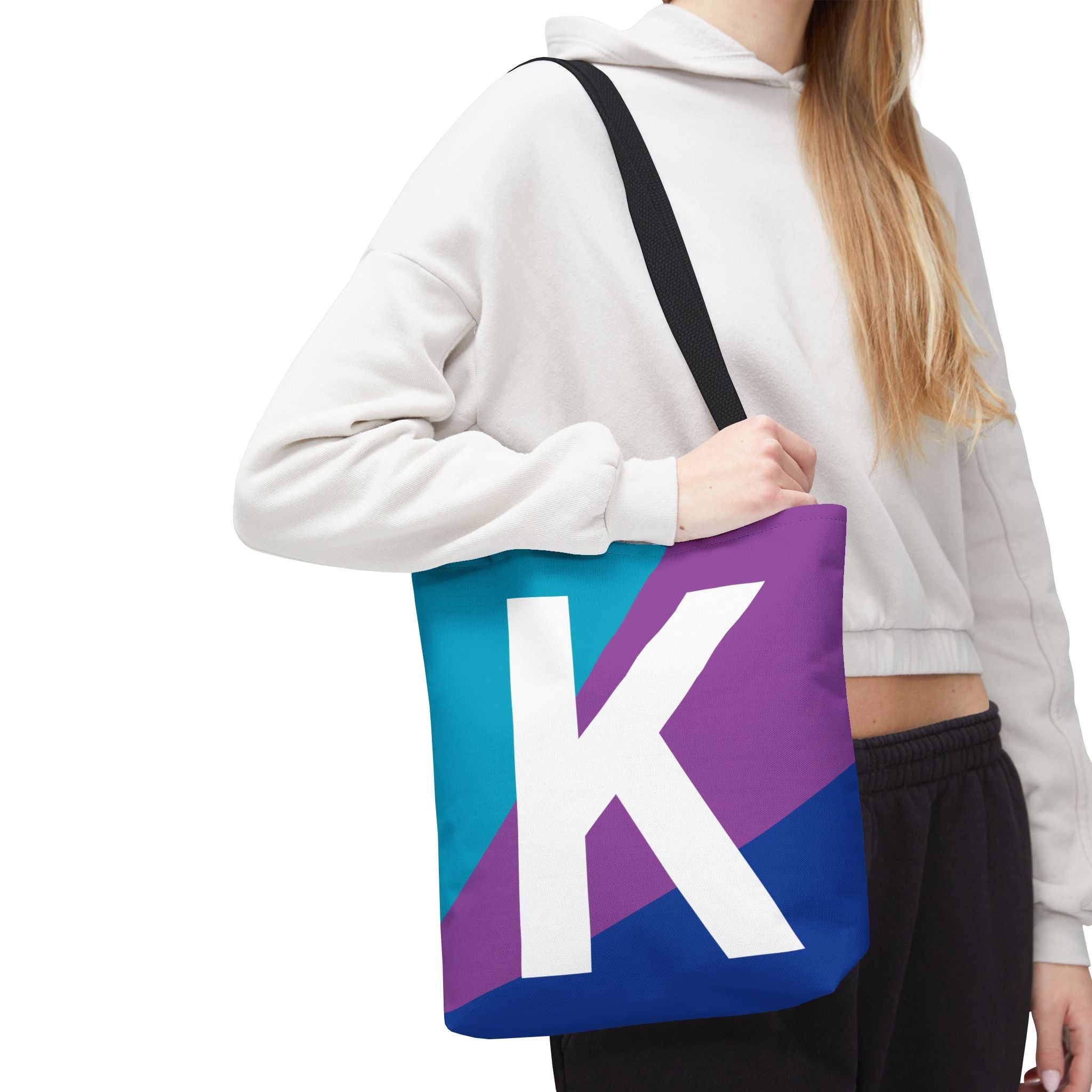 Monogram 'K' Colorblock Tote Bag — Personalized Initial K Shoulder Tote