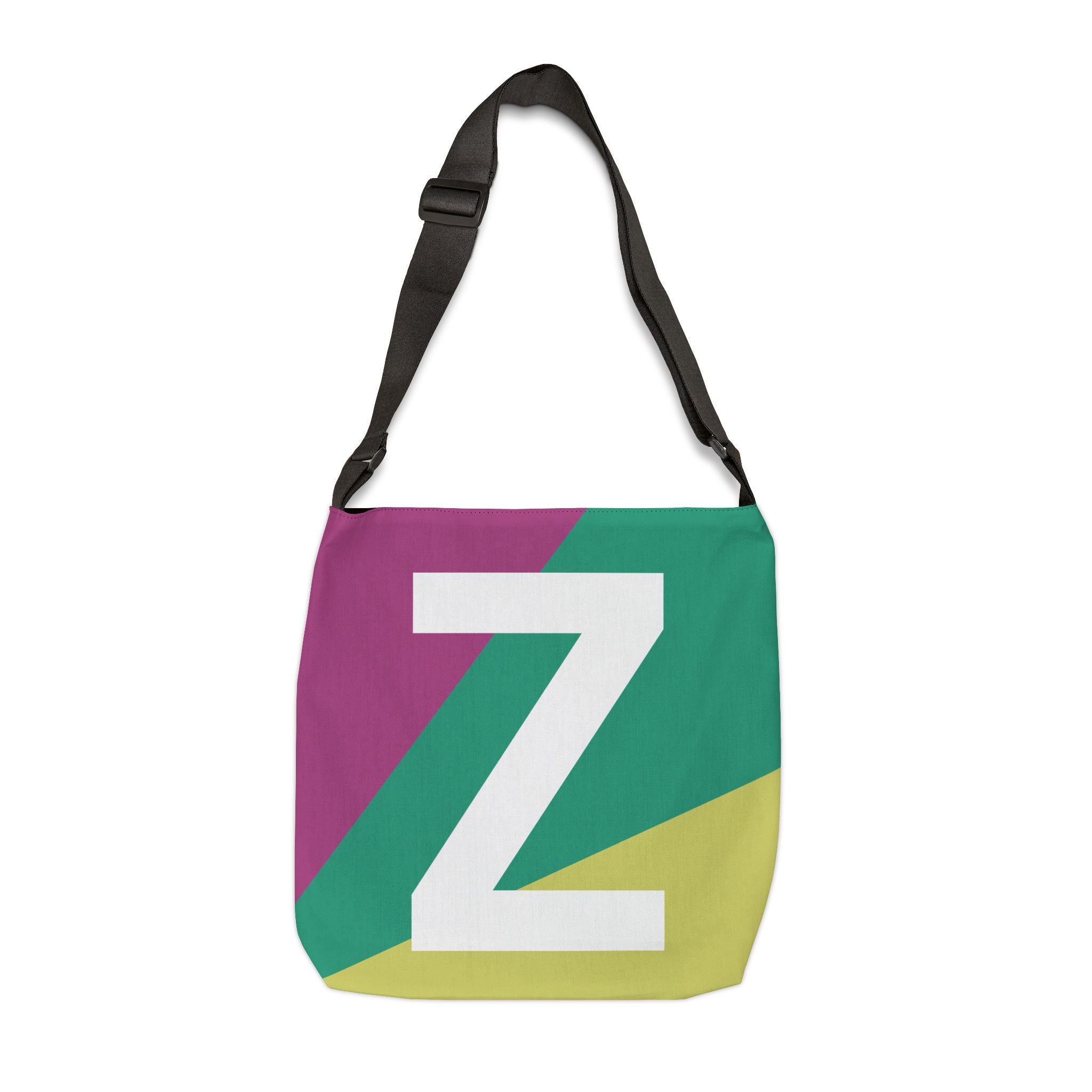 Initial Letter 'Z' Colorblock Adjustable Tote Bag — Monogram Alphabet Shoulder Bag