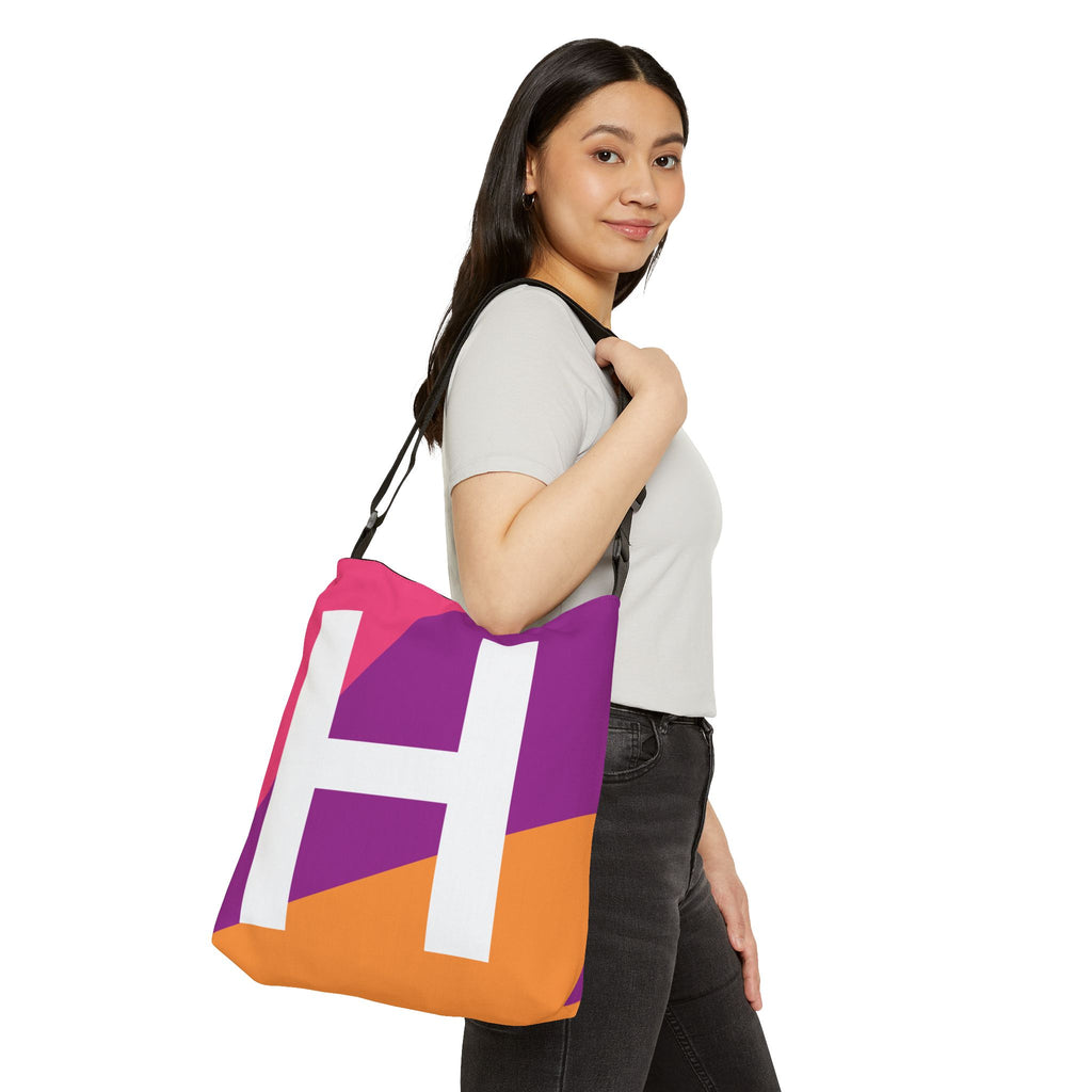 Initial Letter 'H' Colorblock Adjustable Tote Bag — Monogram Alphabet Shoulder Bag