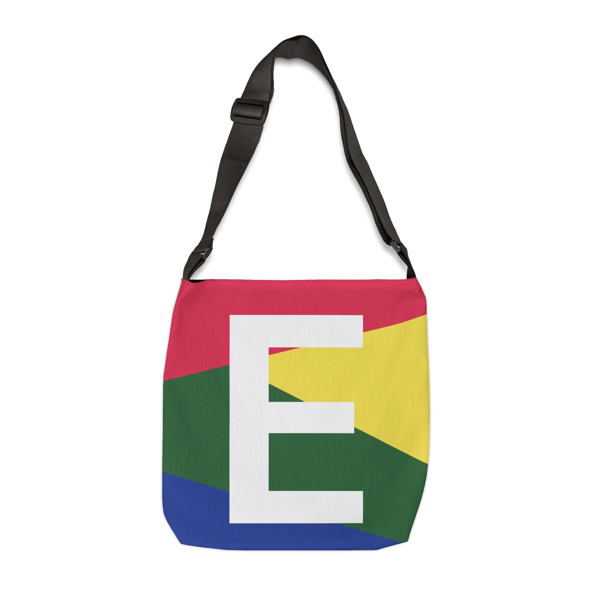 Initial Letter 'E' Colorblock Adjustable Tote Bag — Monogram Alphabet Shoulder Bag
