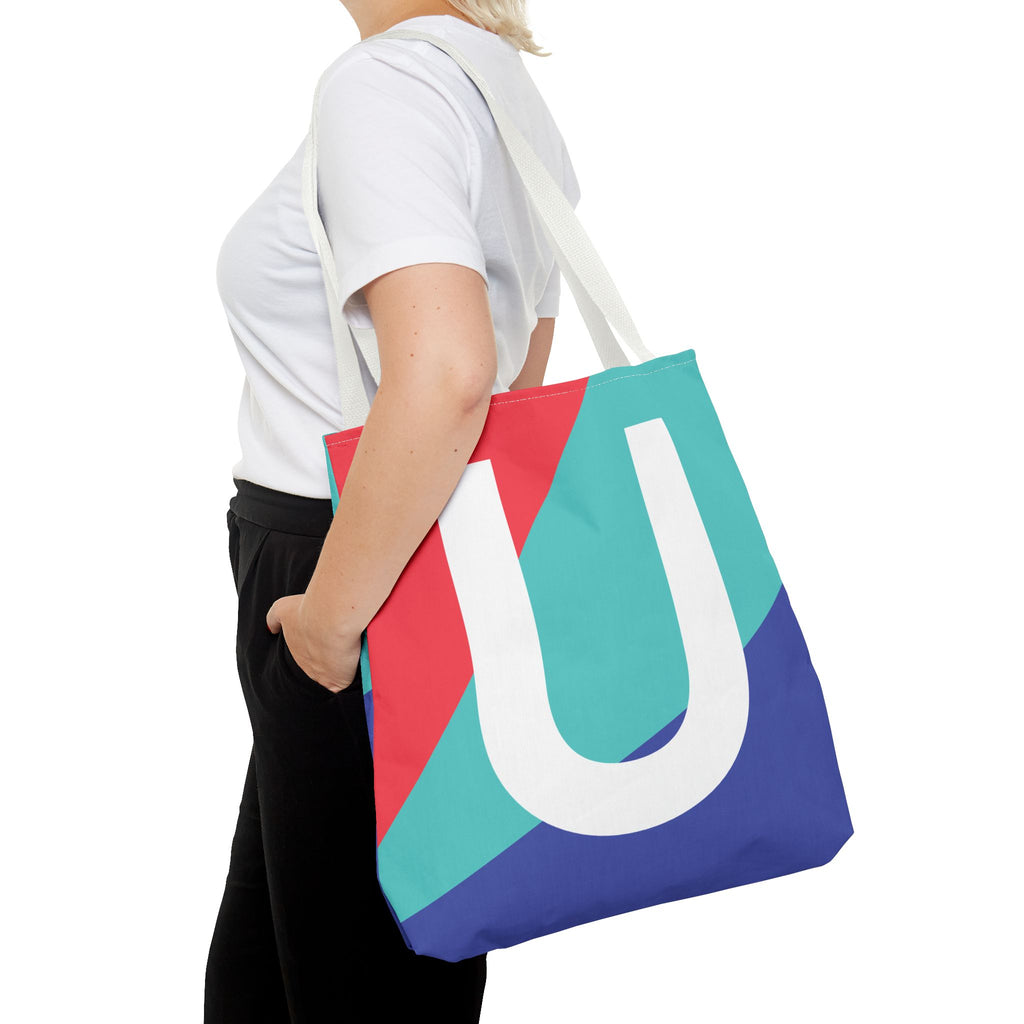 Monogram 'U' Colorblock Tote Bag — Personalized Initial U Shoulder Tote