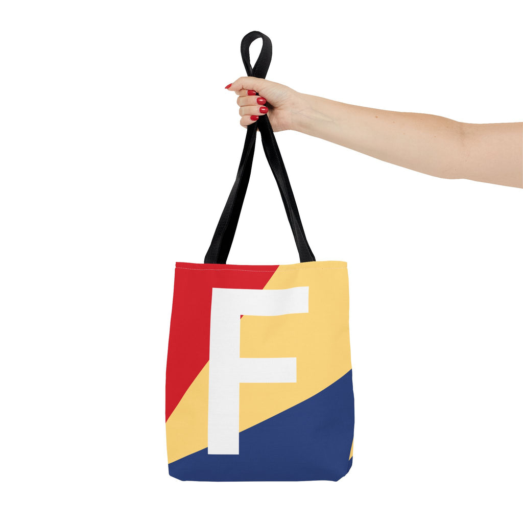 Monogram 'F' Colorblock Tote Bag — Personalized Initial F Shoulder Tote