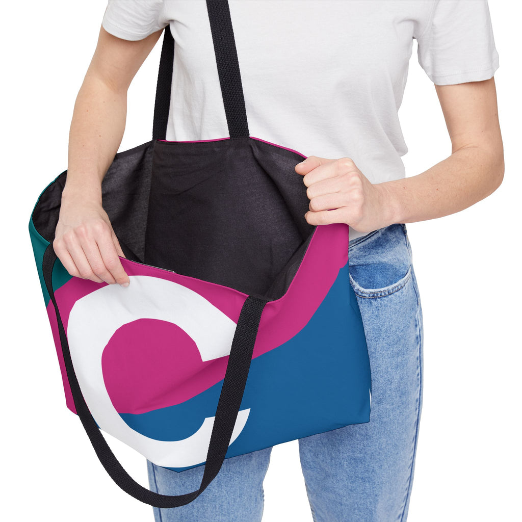 Personalized 'C' Colorblock Tote Bag — Monogram Weekender Tote